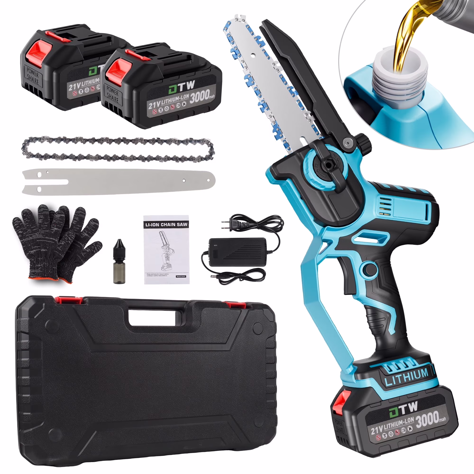 Mini Chainsaw Cordless 8 in, 2*3000mah Battery Portable Handheld Electric Chainsaw for Branch Tree Cutting Gardening Pruning, Auto Oiler, Upgraded Brushless Powered Chain Saw