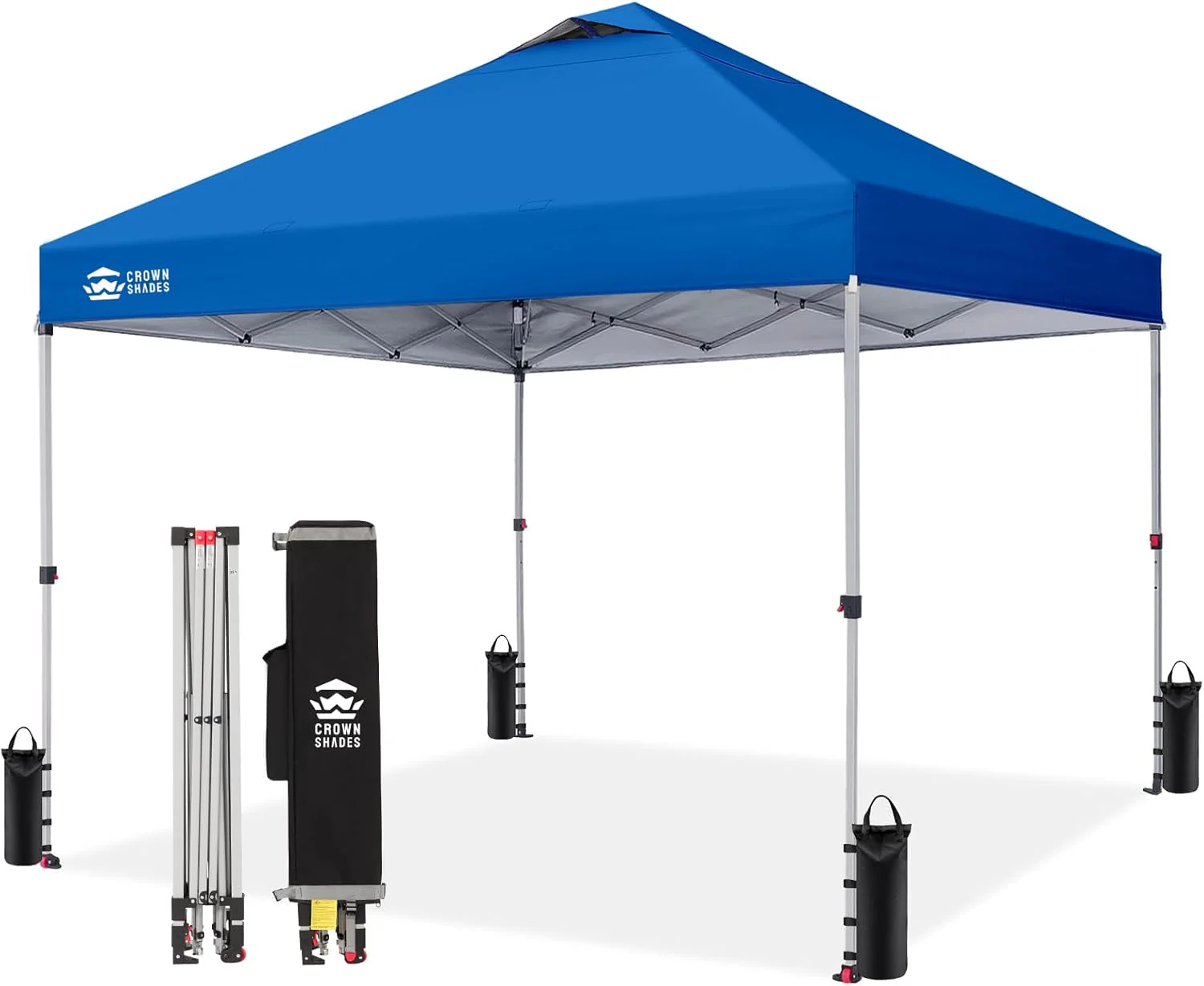 Chapiteau pliant Crown Shades 3 x 3 m - Tente de plage à montage facile - Protection solaire extérieure pour événements, fêtes et camping - Gazebo avec sac de rangement STO-N-Go, toit argenté, 3 hauteurs et 4 sacs de lestage, jaune