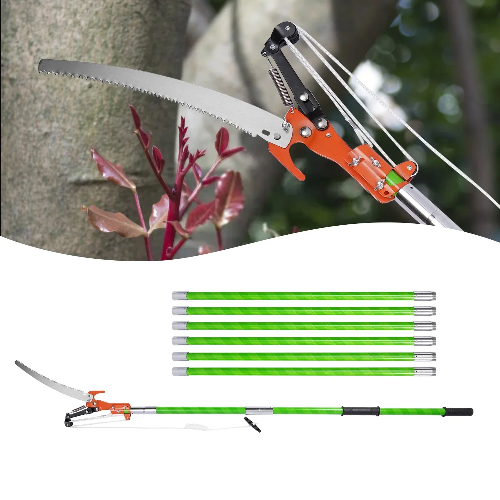 TFCFL 26ft Tree Pole Pruner Manual Tree Saw Cutter Set Tree Branch Garden Tools