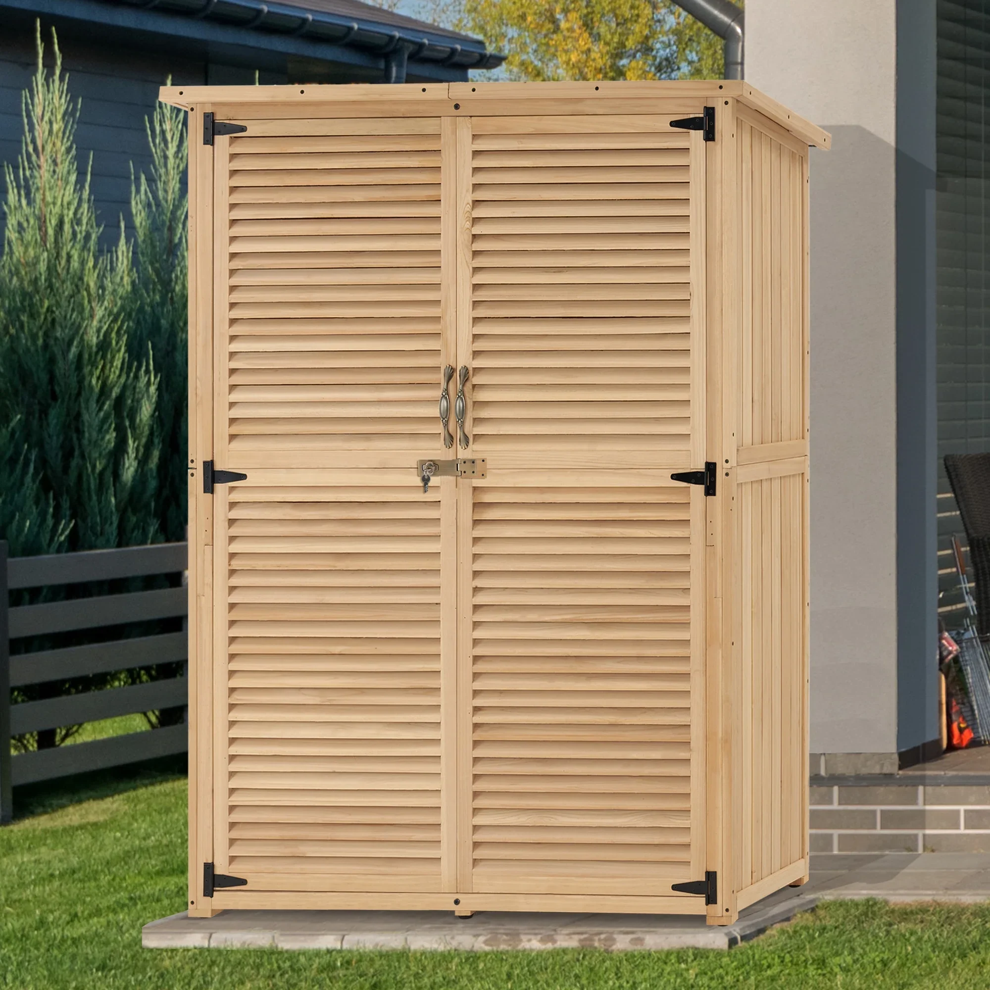 MCombo Outdoor Wood Storage Cabinet, Garden Tool Shed 1900