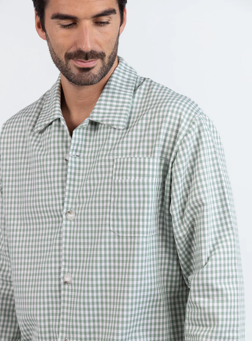Pyjama homme en coton carreaux vert sauge