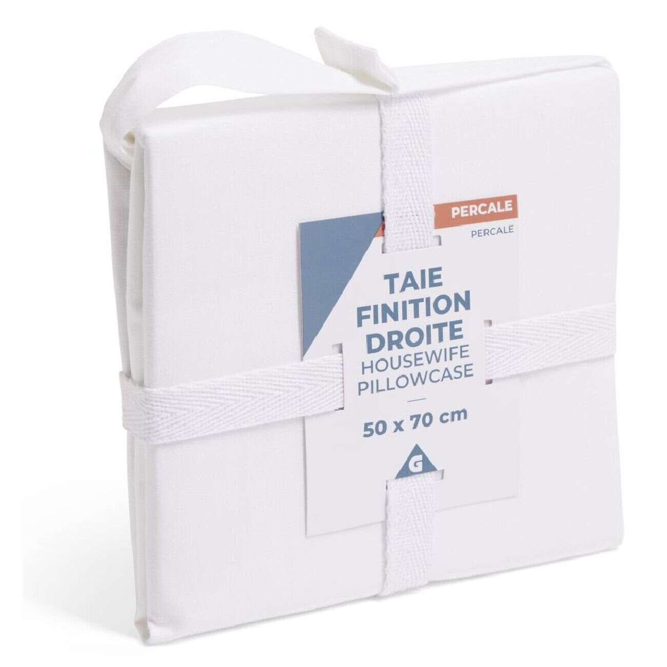 Taie d'oreiller 50x70cm 100% coton percale finition droite blanc