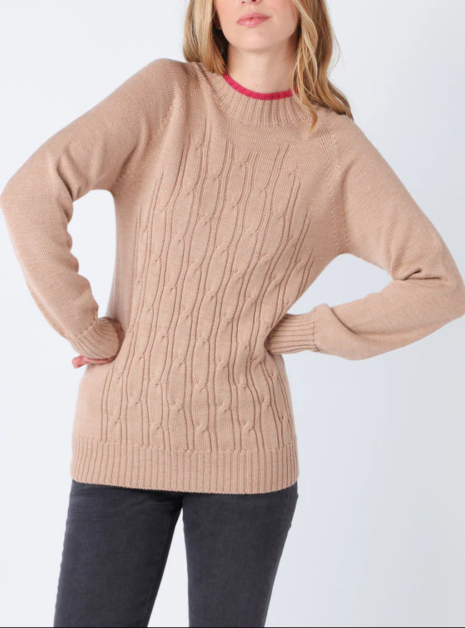 Pull femme en laine mérinos beige chaud