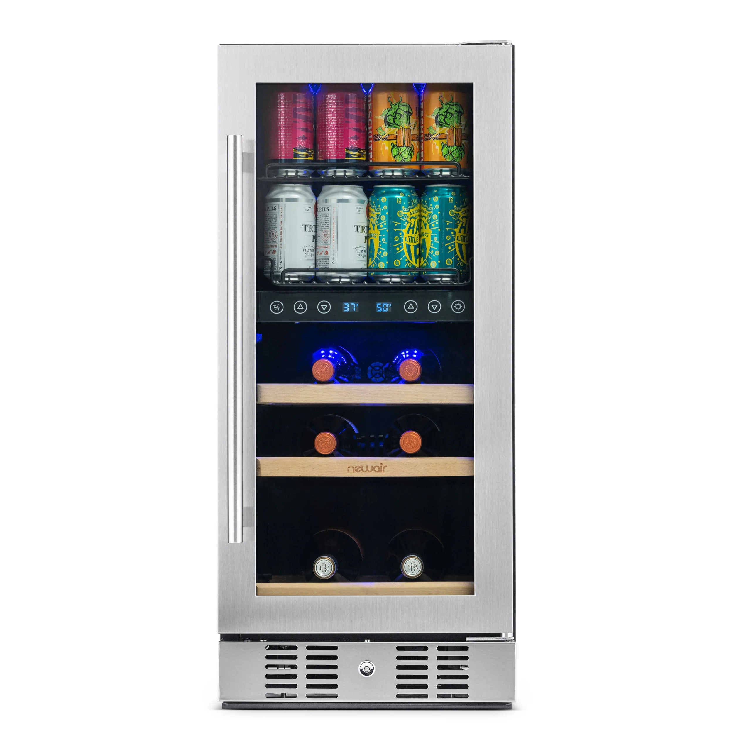 Newair 48-Can, 9-Bottle Built-in Dual Zone Beverage Fridge - 15