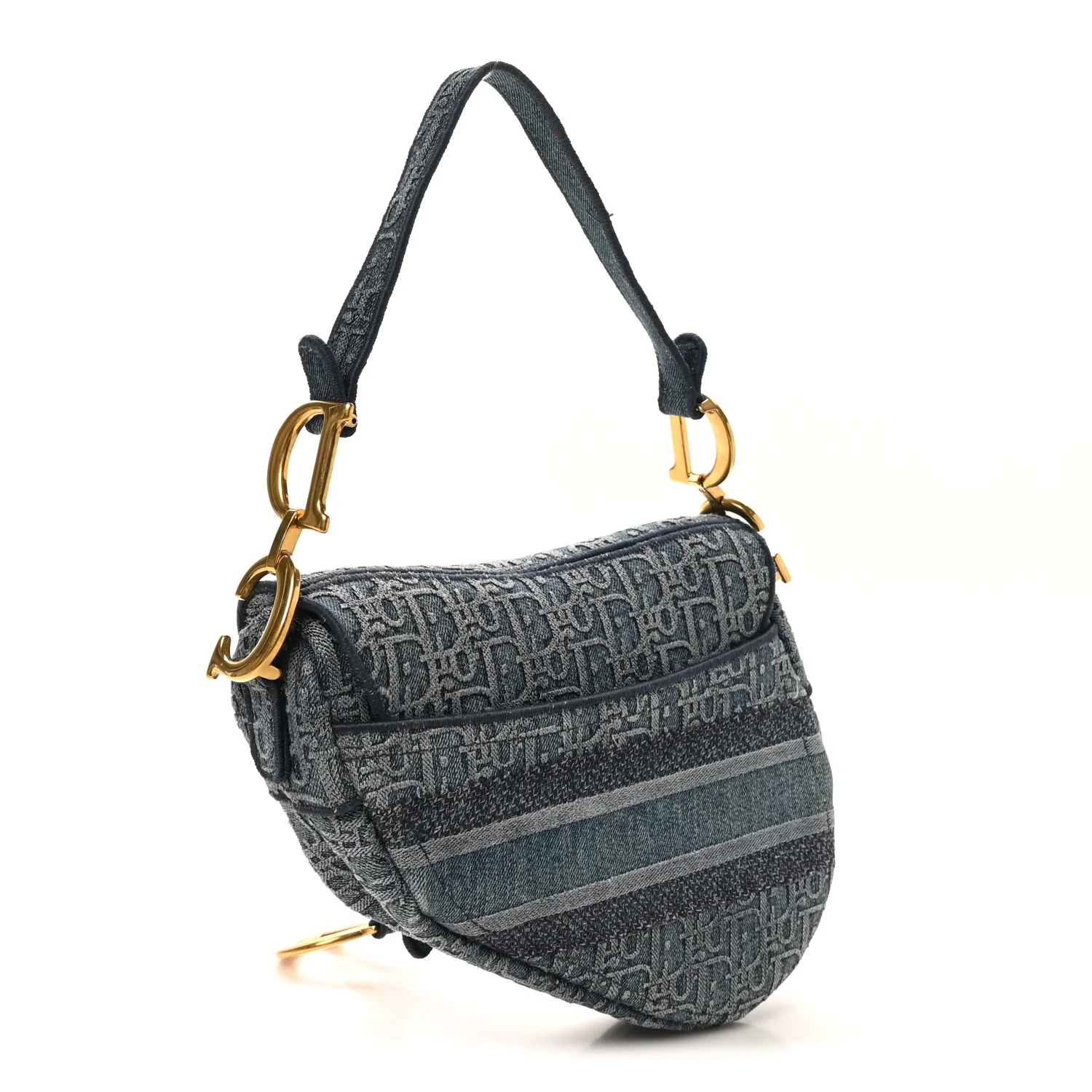 Oblique Embroidered Saddle Bag Denim Blue
