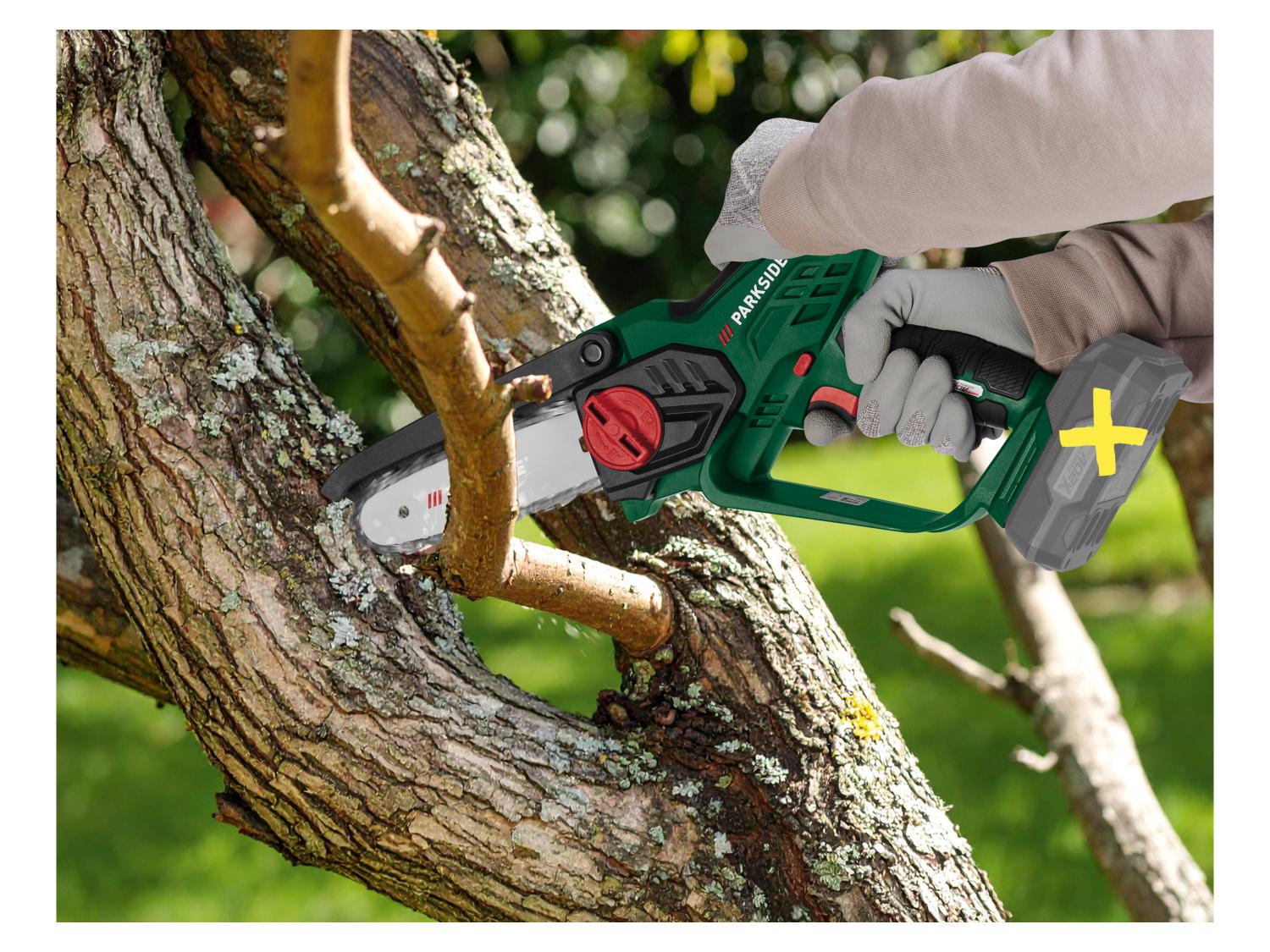 PARKSIDE Mini-trononneuse sans fil + chargeur + batterie, 20 V