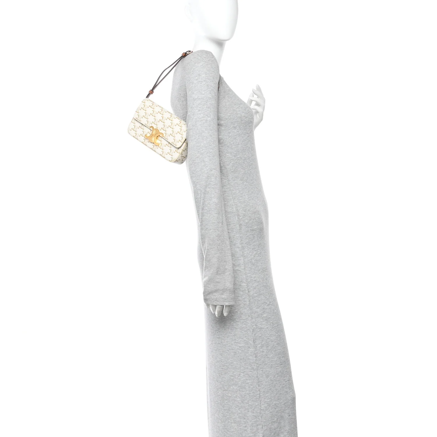 Canvas Calfskin Triomphe Shoulder Bag White