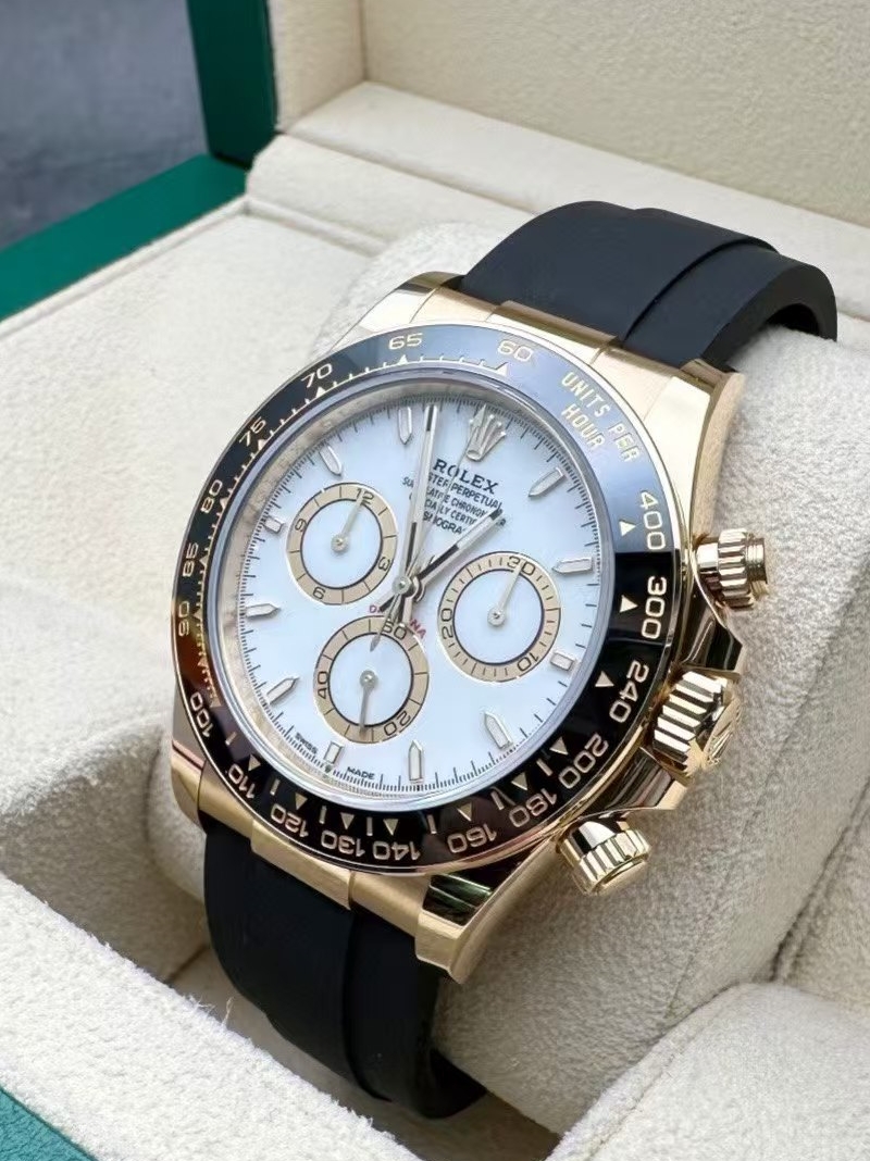 [Super Clone]Rolex Daytona Yellow Gold / Ceramic / White / Oysterflex  m126518ln-0002