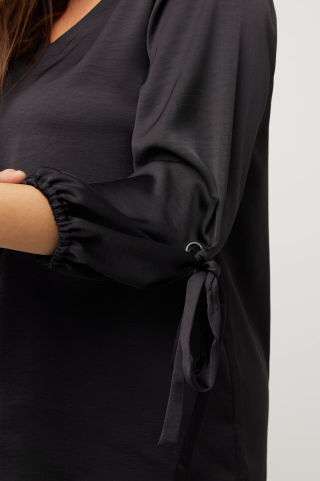 Satin Balloon Sleeve V-Neck Blouse