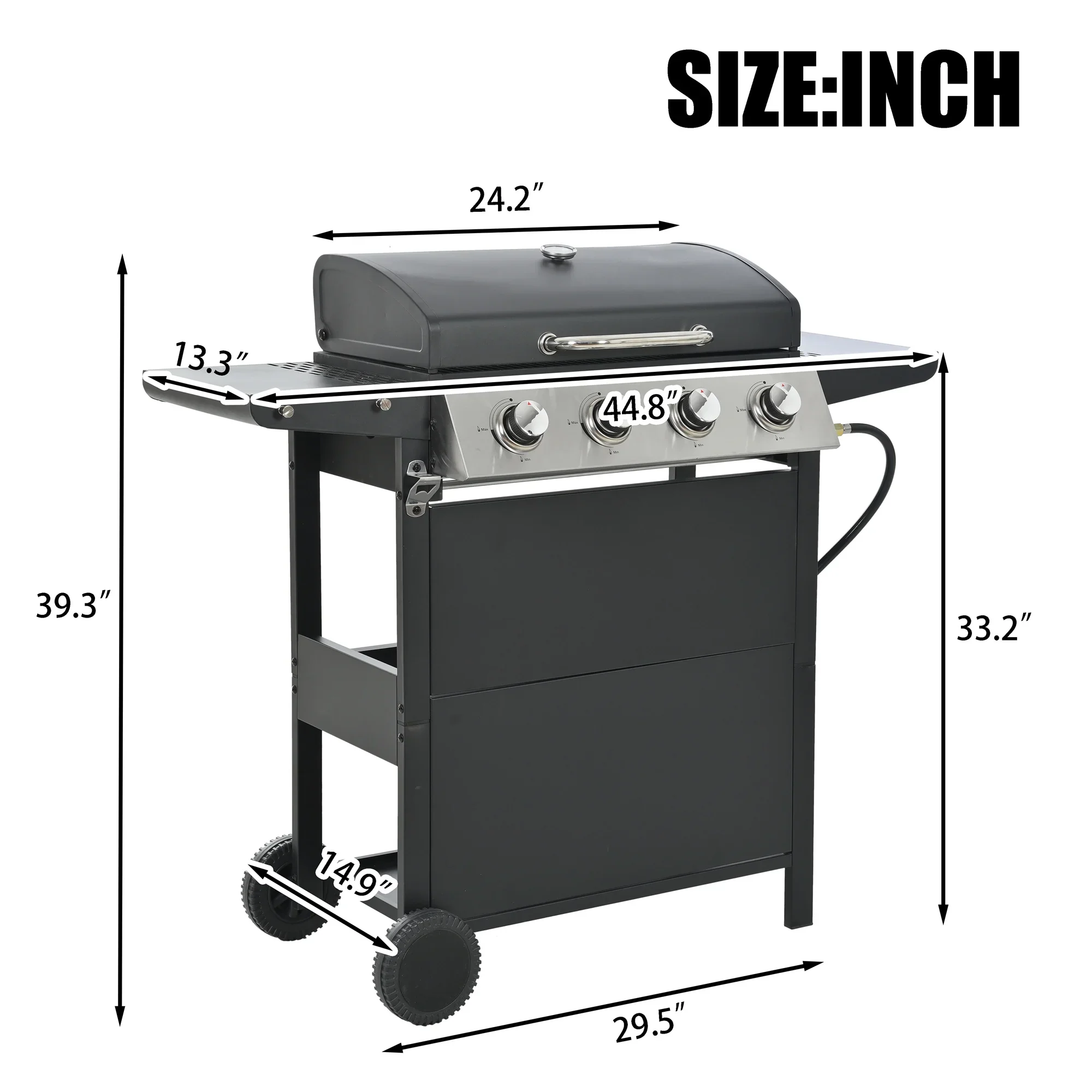 Highsound 3 Burner BBQ Propane Gas Grill, Stainless Steel 25650 BTU Patio Garden Barbecue Grill with Thermometer, Black