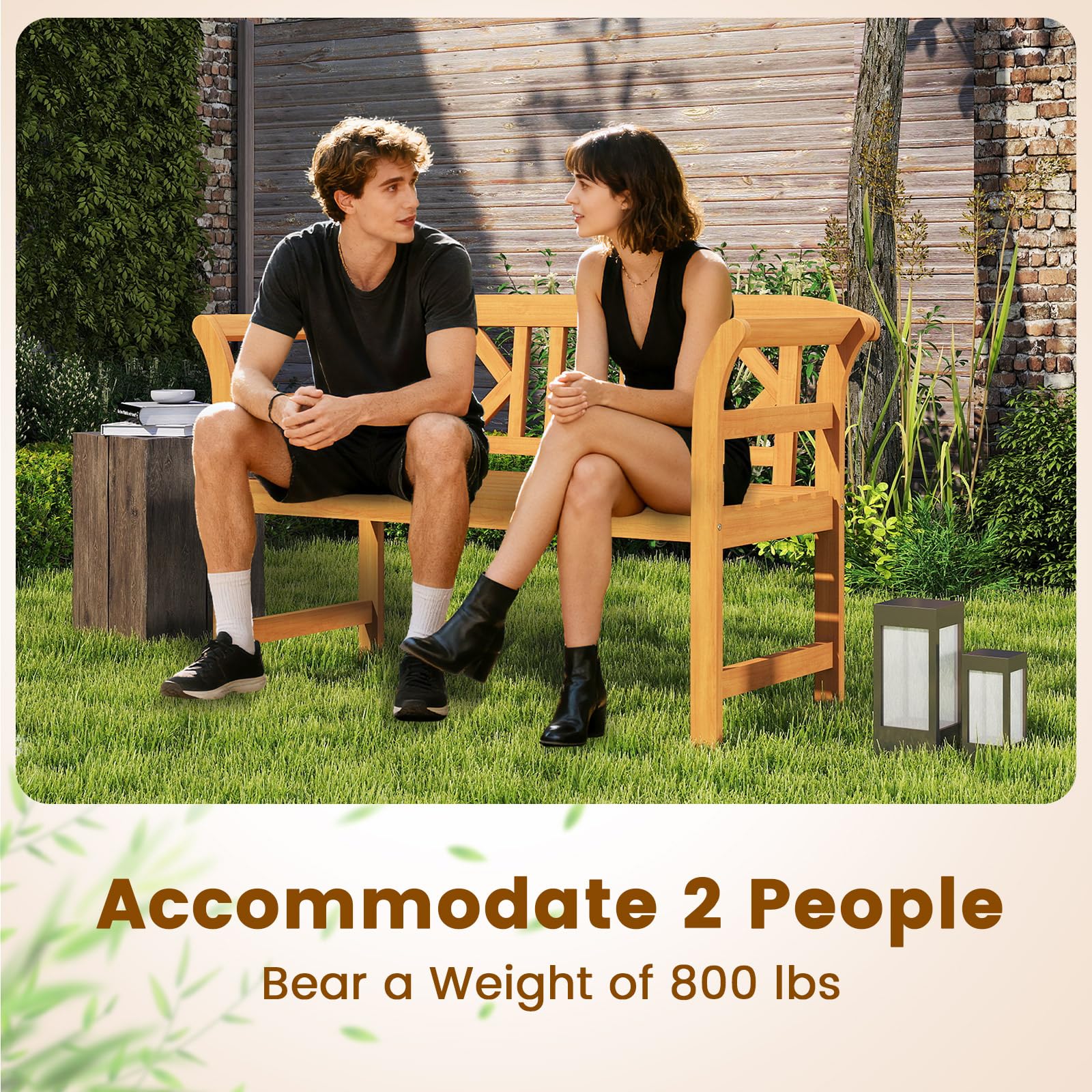 Tangkula 2 Person Patio Wood Bench with Curved Armrests