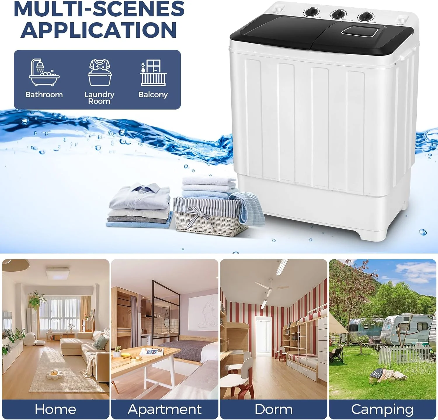 Portable Washer 30lbs, 2-in-1 Twin Tub Washer Dryer Combo Compact Semi-Automatic Washing Machine with Drain Pump, Black(Black) - Image 10