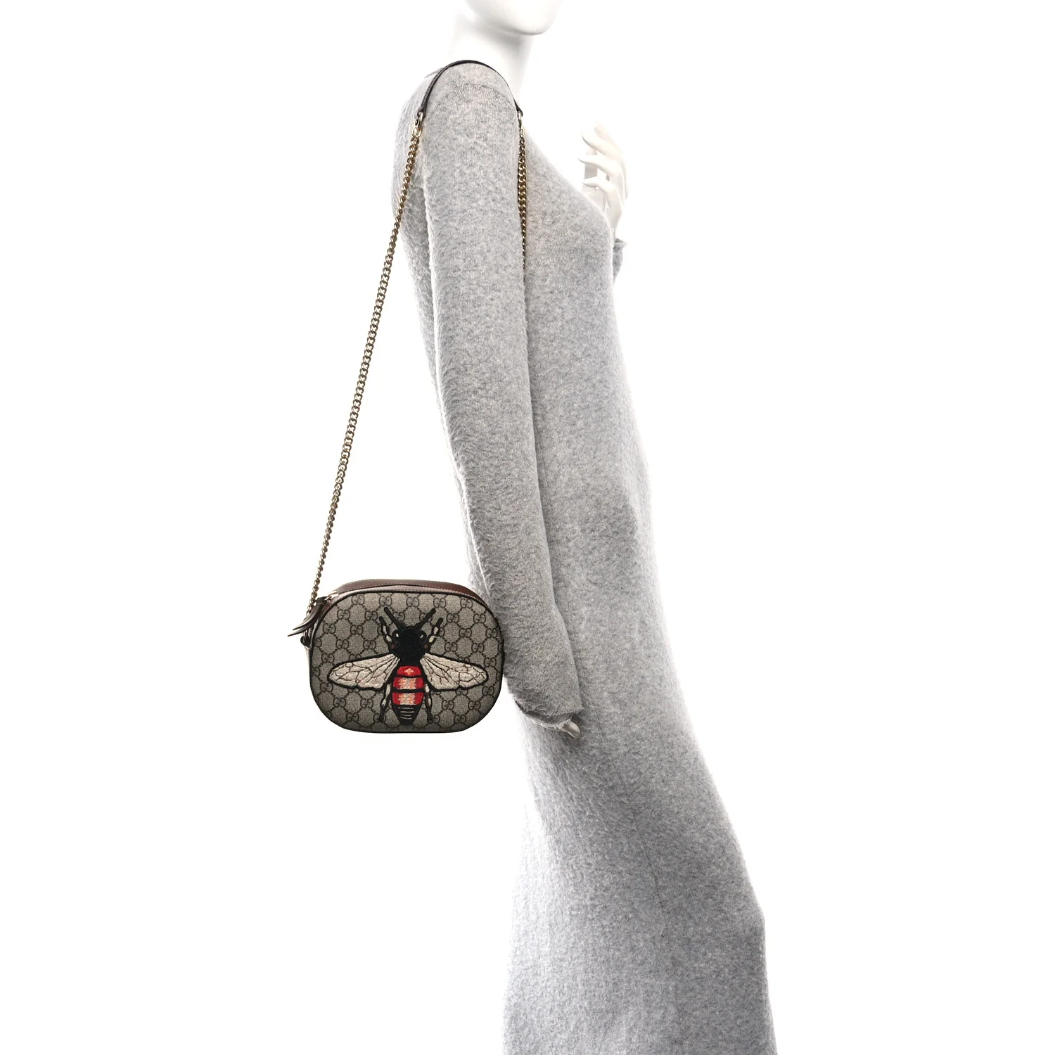 GG Supreme Monogram Bee Embroidered Mini Chain Shoulder Bag Beige Tuscany