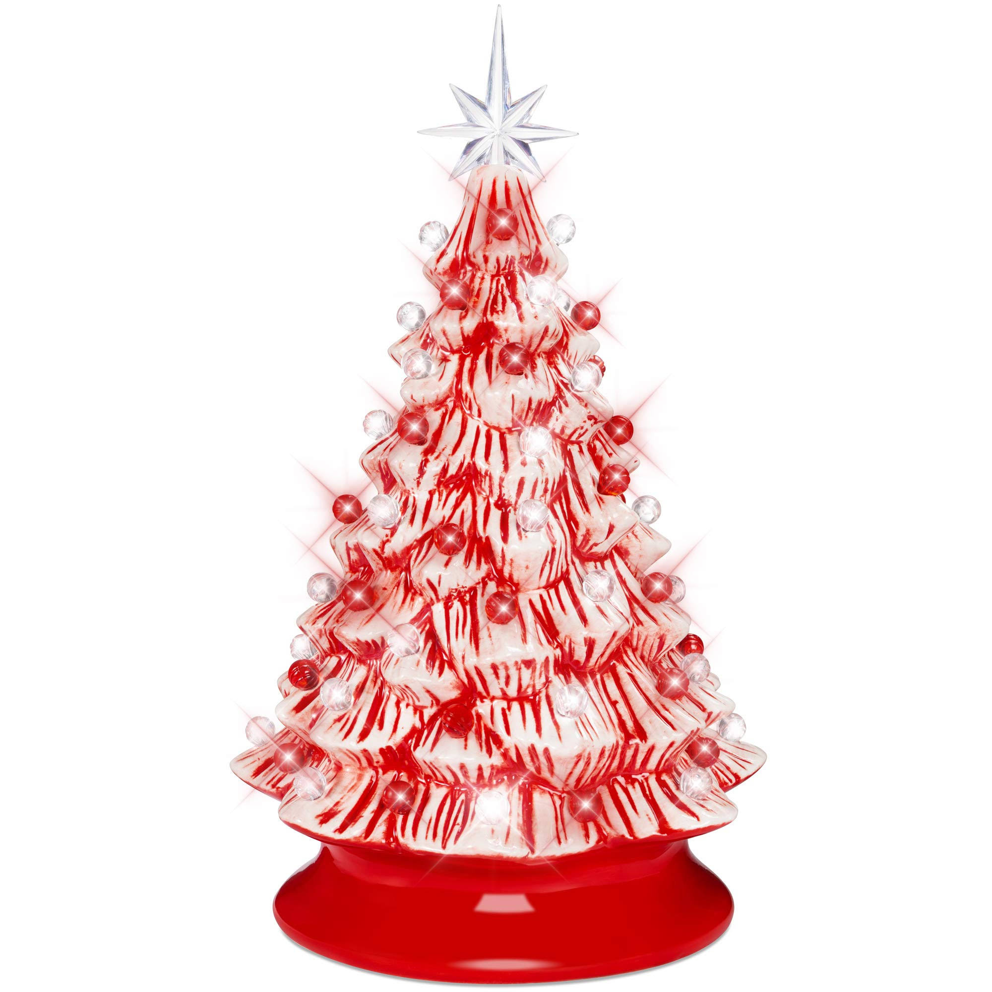 Best Choice Products 15in Pre-Lit Ceramic Christmas Tree w/ Cord, Hand-Painted Decoration - Peppermint Candy Cane