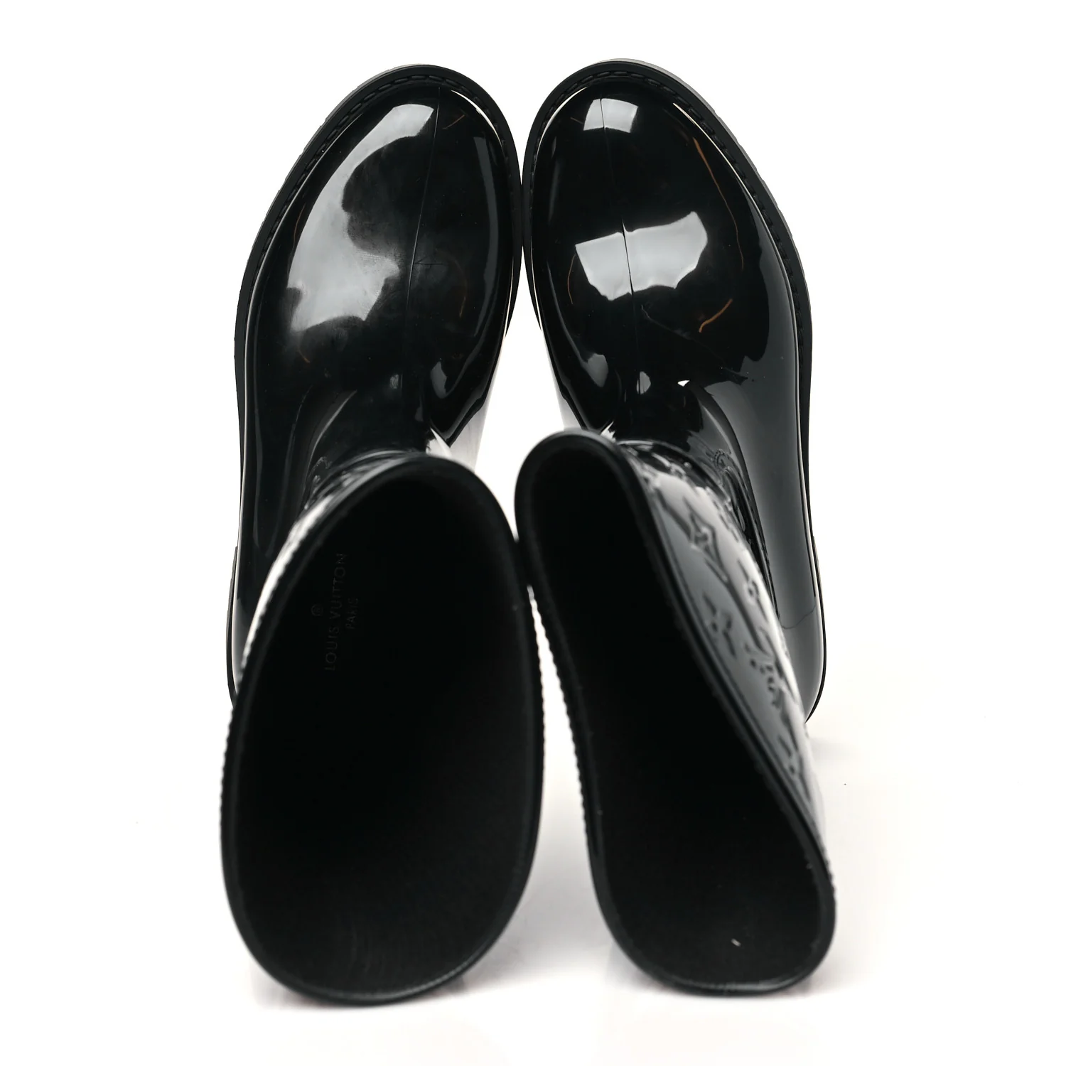 Rubber Embossed Monogram Splash Rain Short Boots 38 Black