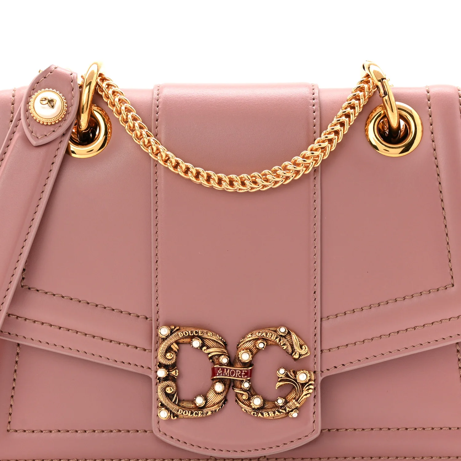 DOLCE GABBANA Smooth Calfskin Small DG Amore Envelope Bag Pink