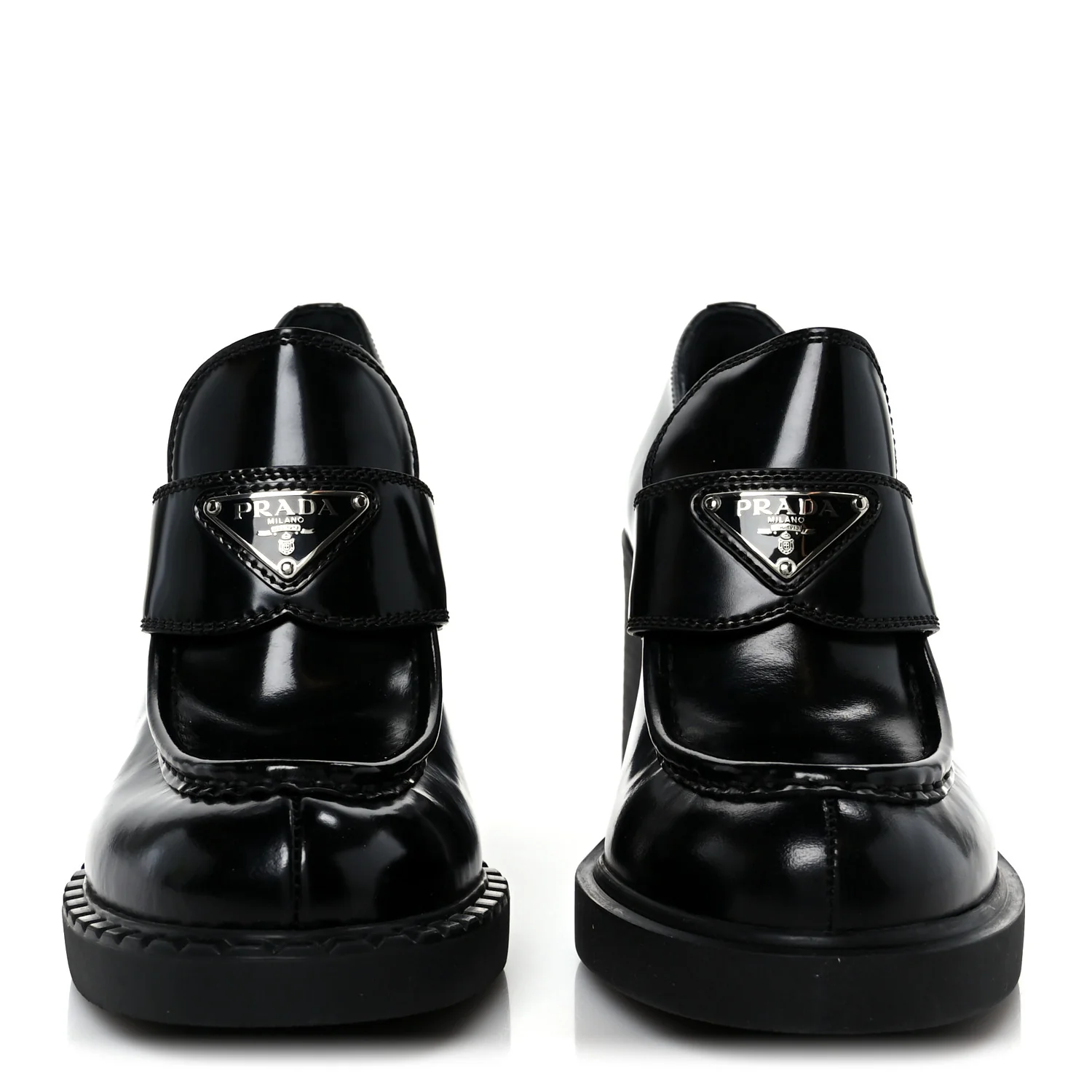 Spazzolato Metal Triangle Logo 85mm Loafers 40 Black