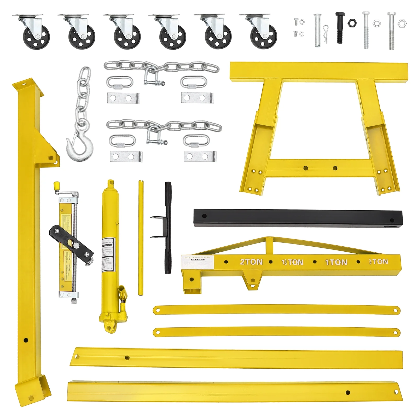2 Ton Folding Hydraulic Engine Hoist with Lever,Folding Engine Shop Crane Hoist Lift,Heavy Cherry Picker with 6 Wheels for Garage,Workshop,Yellow(Yellow) - Image 2