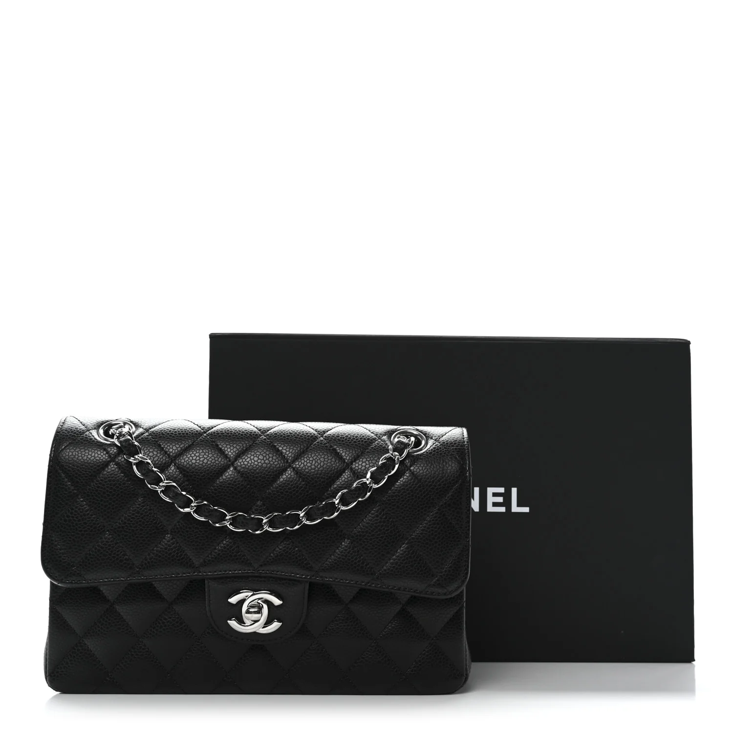 Caviar Quilted Small Double Flap Black