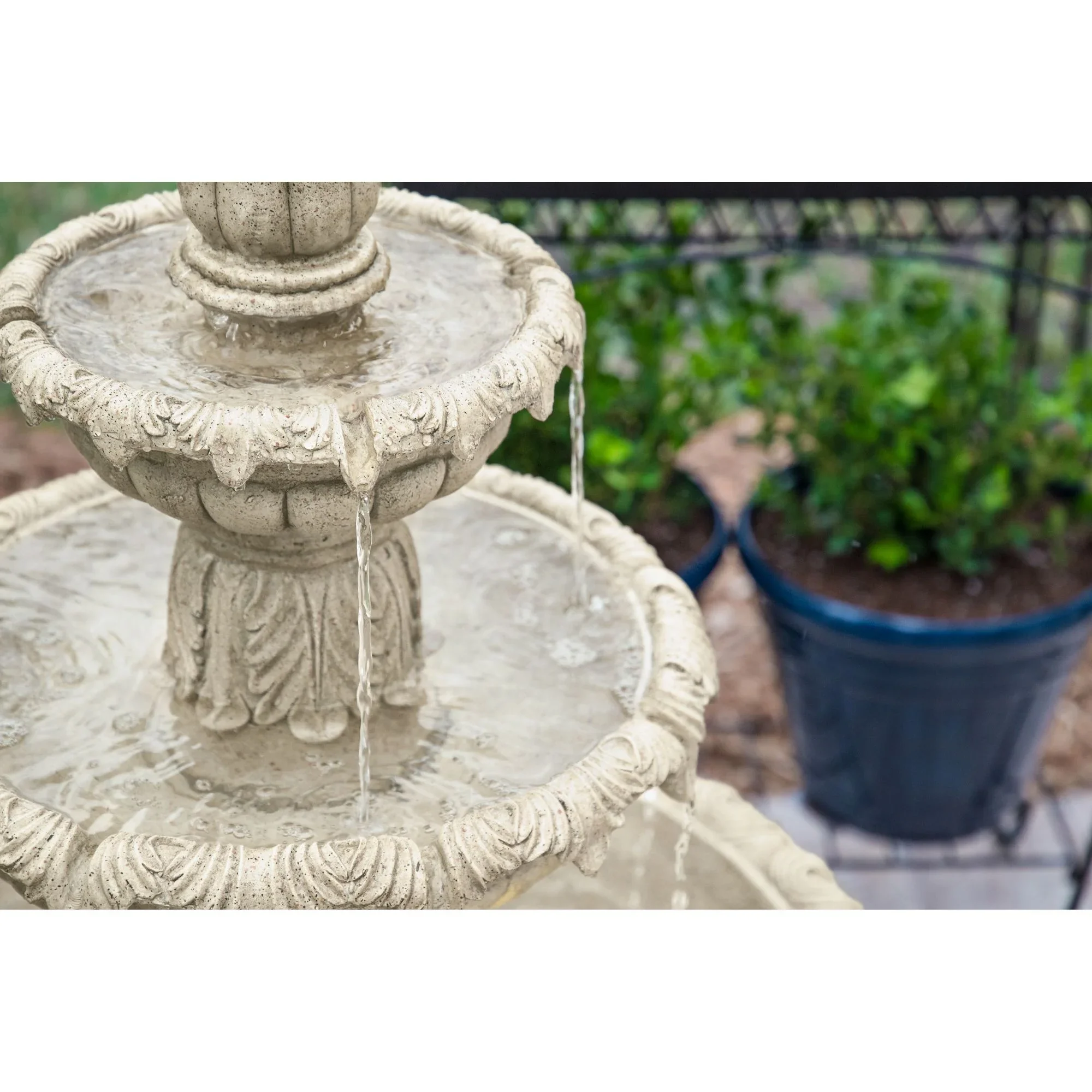 Ibiza 46 High Large Italian Outdoor Decor Sand Stone Floor Fountain with Light LED 3-Tier Outside Garden Patio
