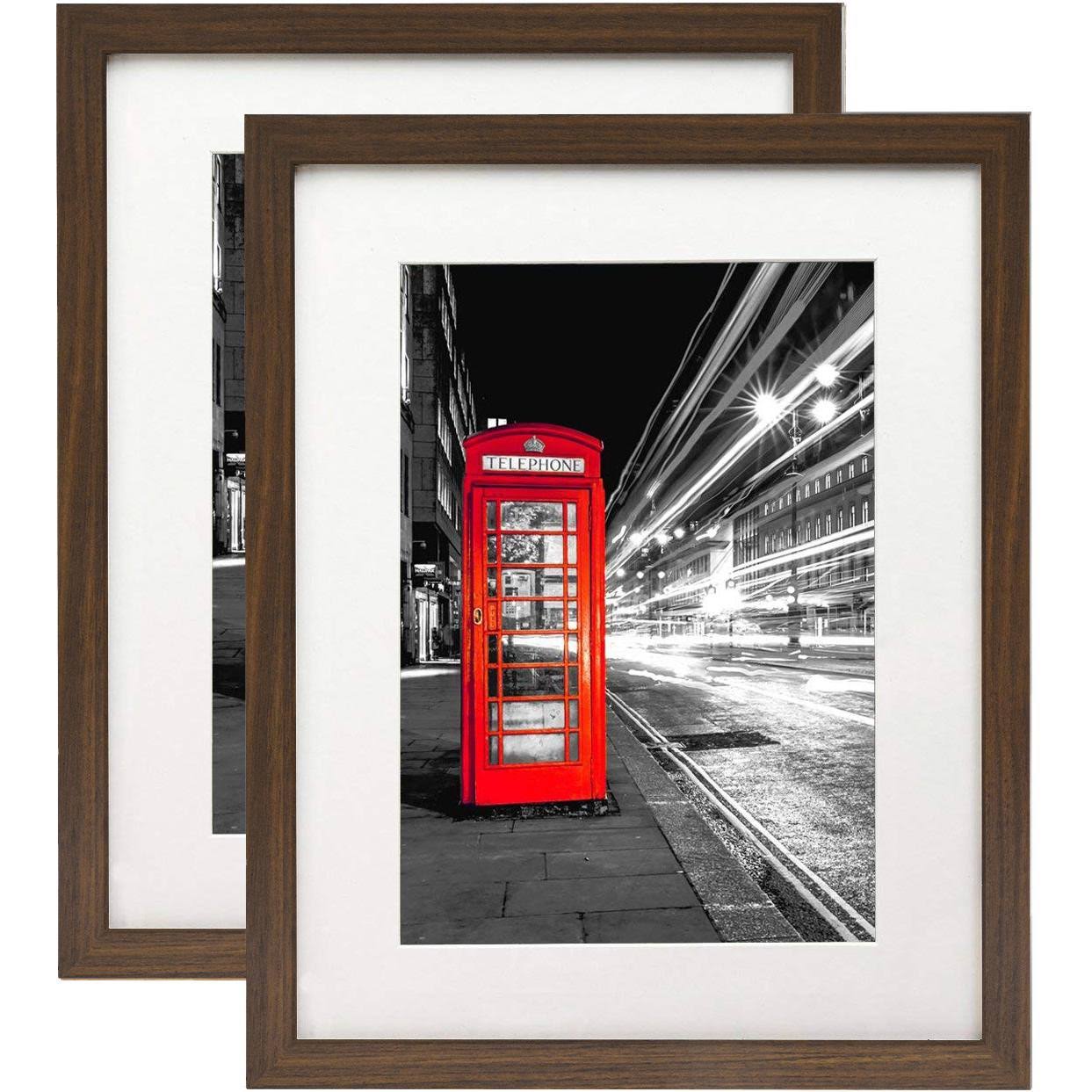 Americanflat 11x14 Walnut Picture Frame with Shatter-Resistant Glass - Displays 8x10 Photos with Mat or 11x14 Without Mat - 2 Pack