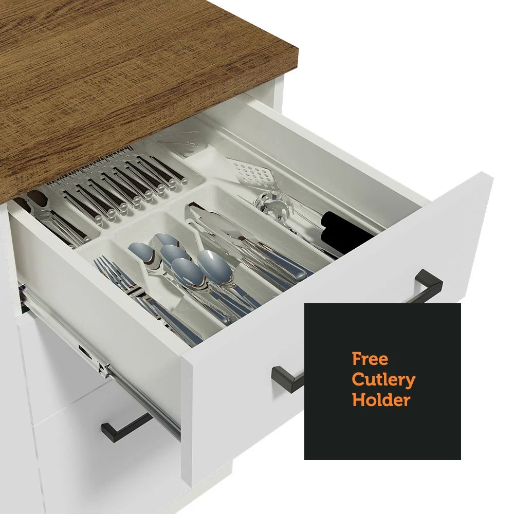 Hazel Kitchen Storage Base Cabinet with 3 Drawers 23 Inch Wide Engineered Wood Painted Finish Floor Mount Removable Plinth White - Image 7