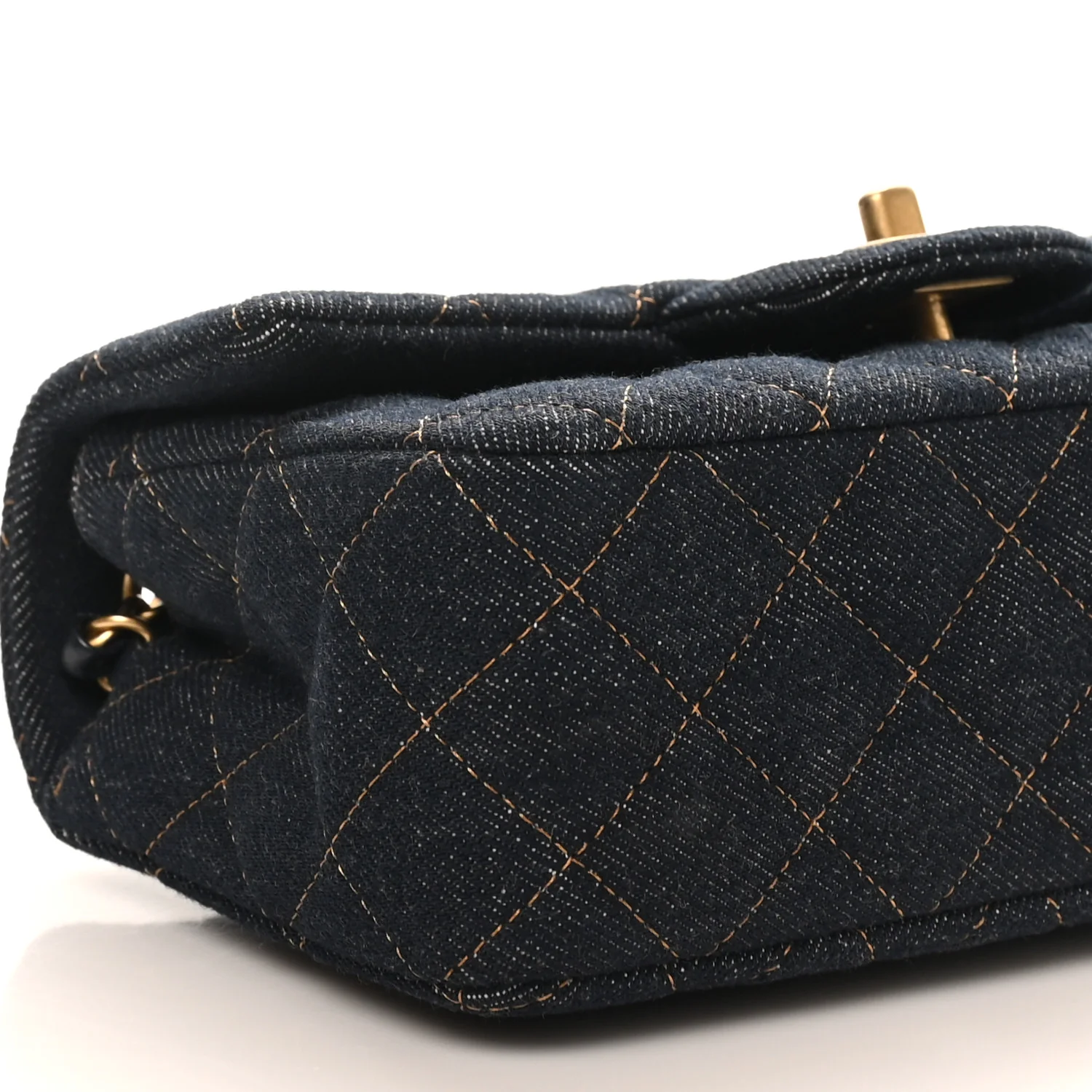 Denim Quilted Mini Rectangular Flap Dark Blue
