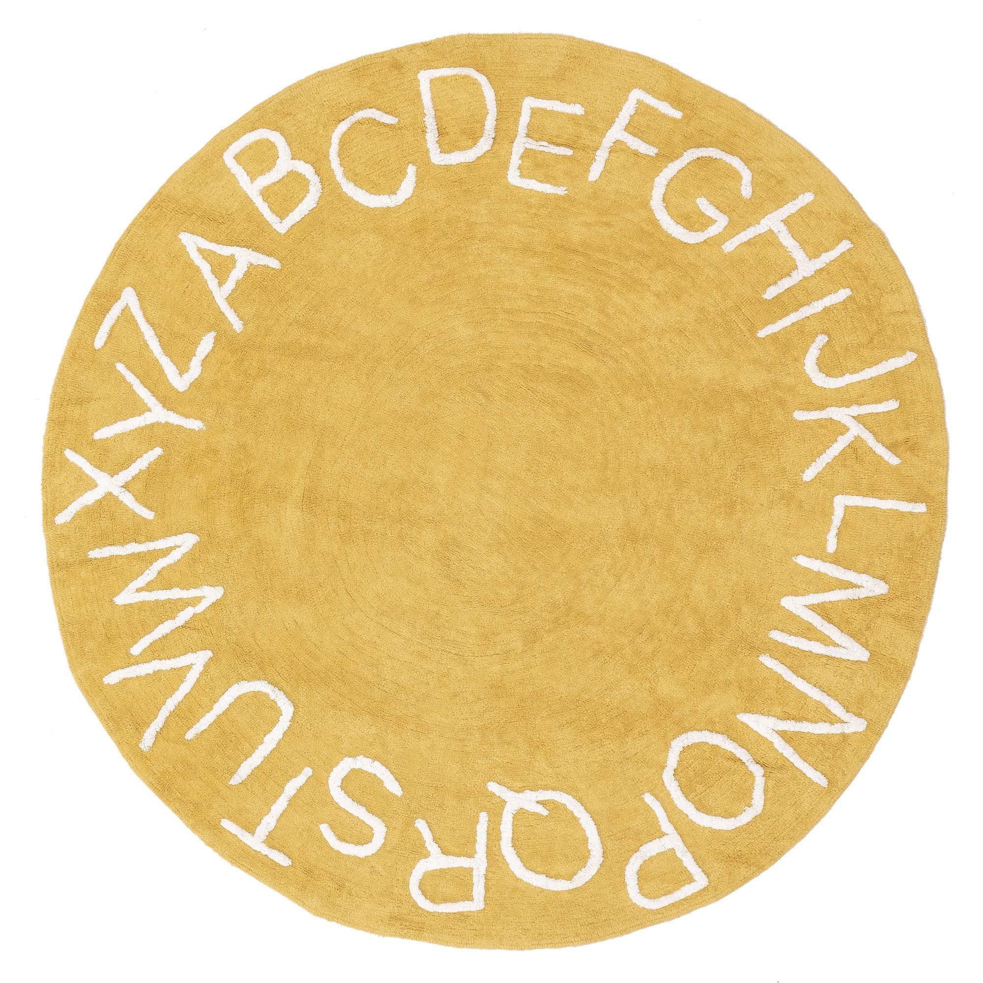 nuLOOM Kids Washable Round Alphabet Rug Yellow 4'