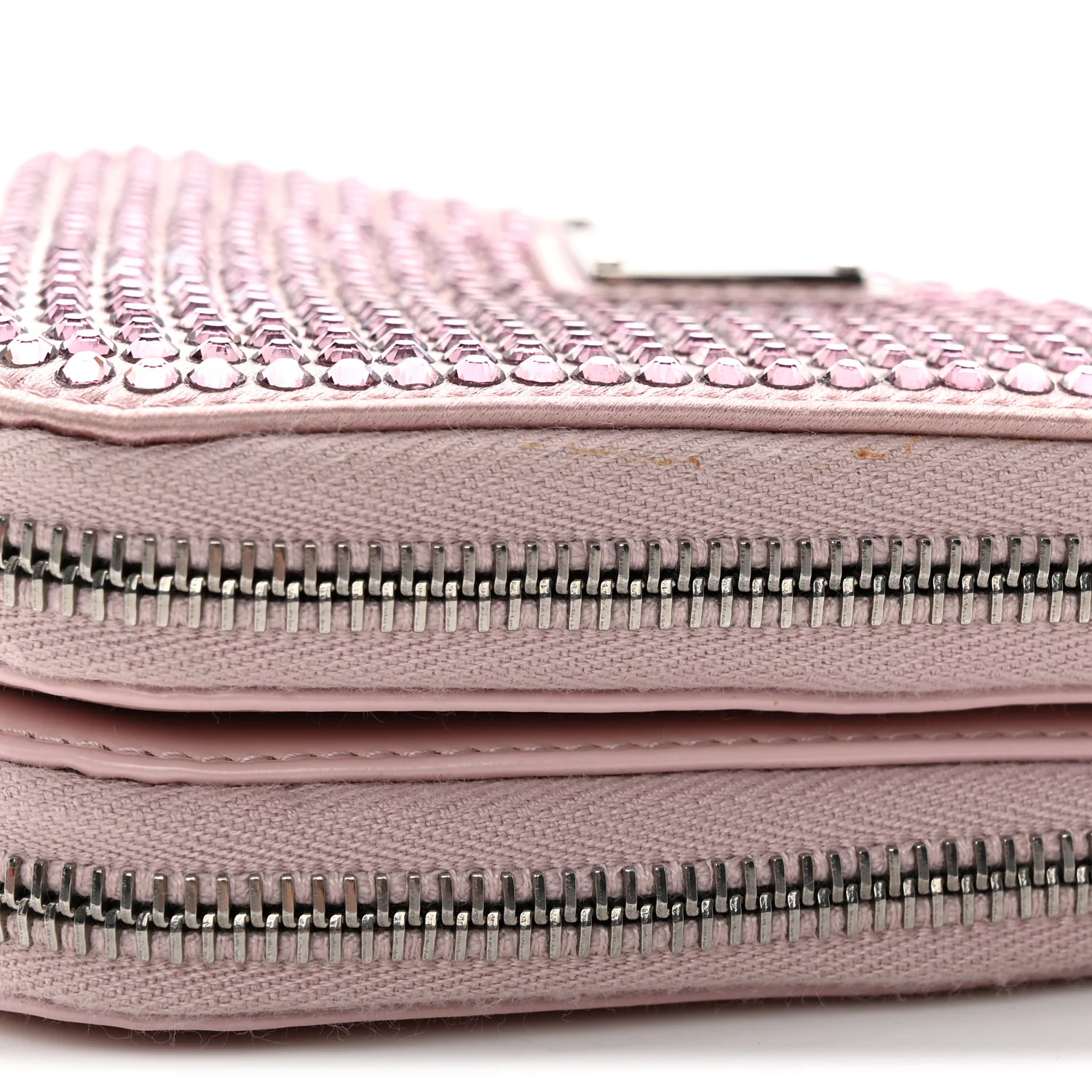 Satin Crystal Mini Triangle Crossbody Pouch Alabastro