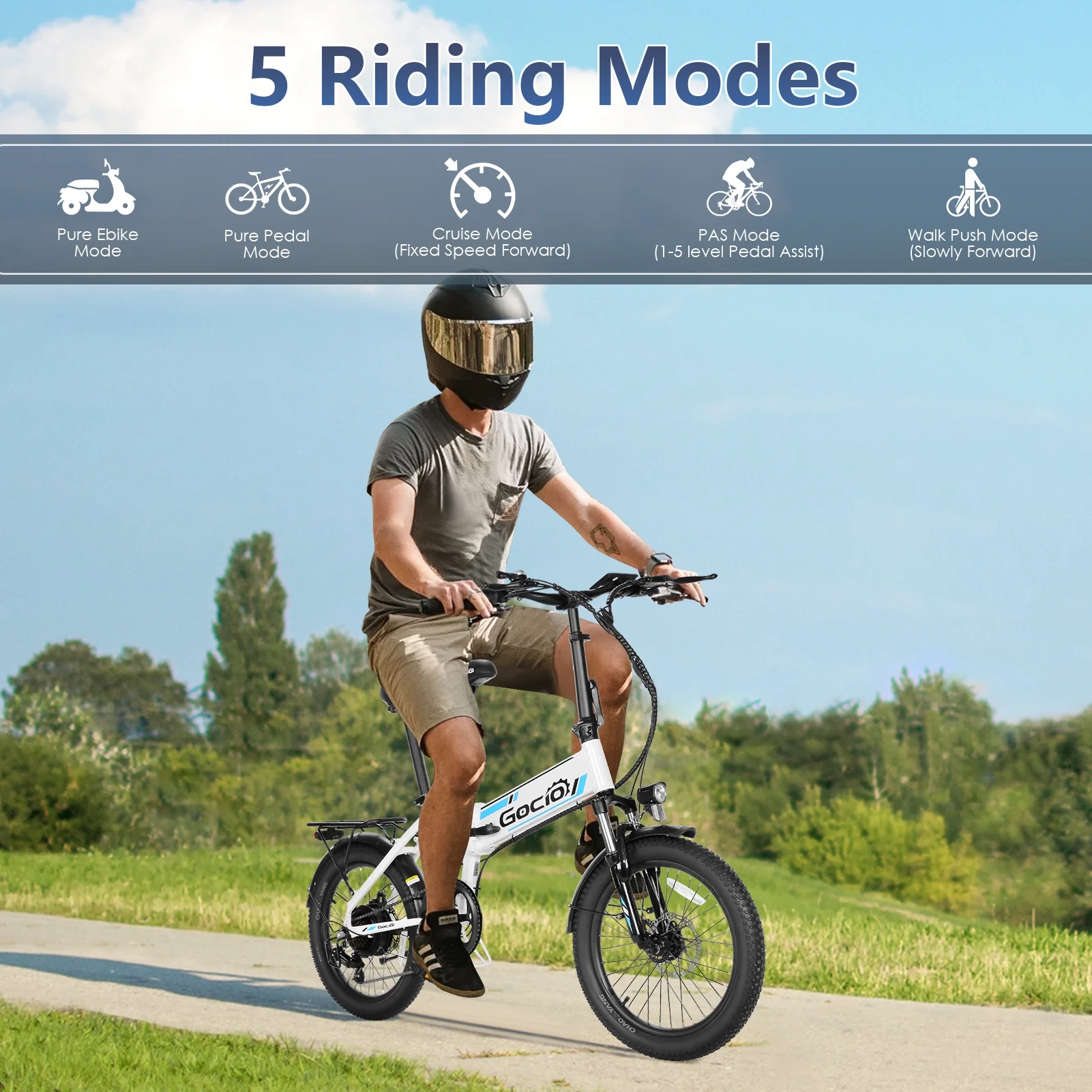 Foldable Electric Bike for Adults, Peak 750W Electric Mountain Bicycles, 20" * 2.4" Fat Tire Electric Bicycle, 375Wh 48V Removable Lithium-Ion Battery,Urban Commuter Ebike Man Woman UL2849(White) - Image 7