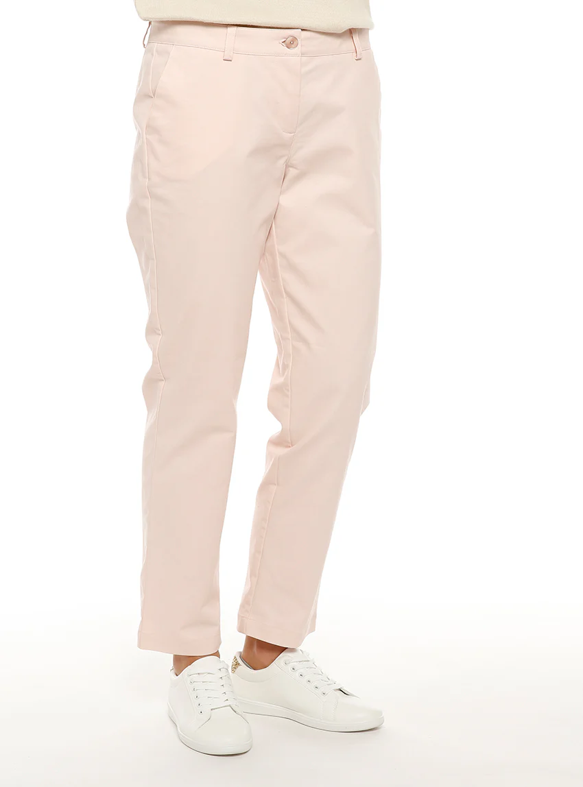 Pantalon chino femme en coton rose nacre