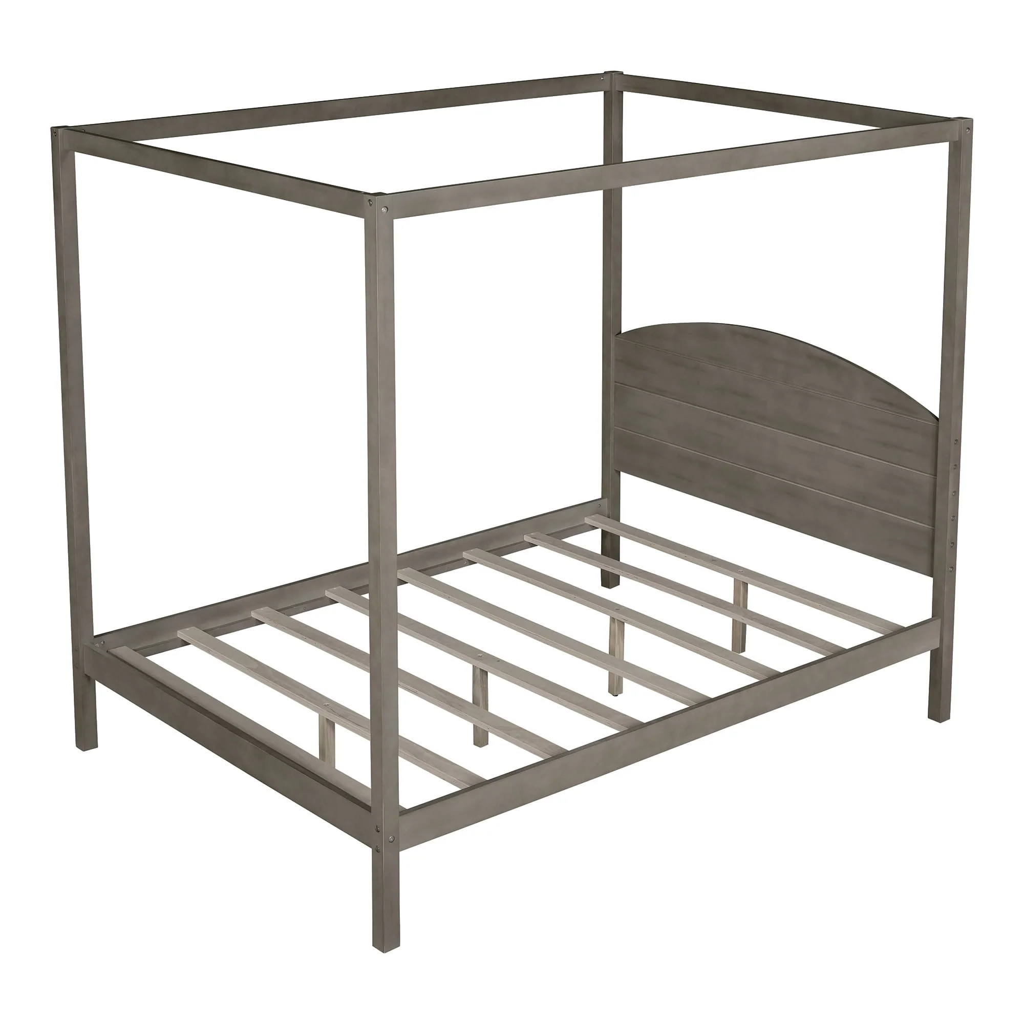 EUROCO Wood Full Size Canopy Bed, Solid Wood Platform Bed with Headboard for Kids Bedroom, Brown