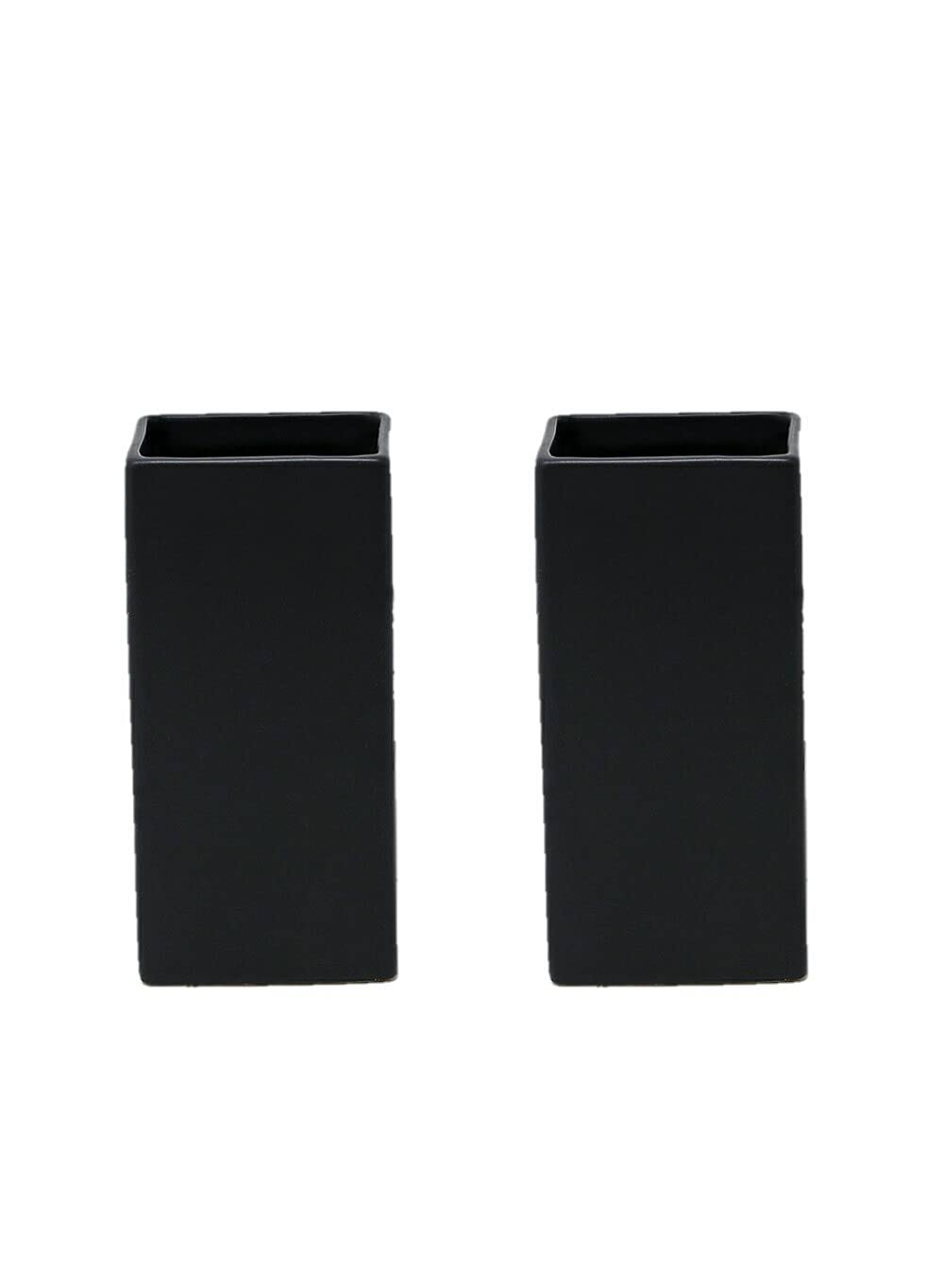 Serene Spaces Living Set of 2 Square Matte Black Ceramic Vase - Modern Black Square Vase Adds A Sleek Look to Any Space, Use for Home Dcor, Event