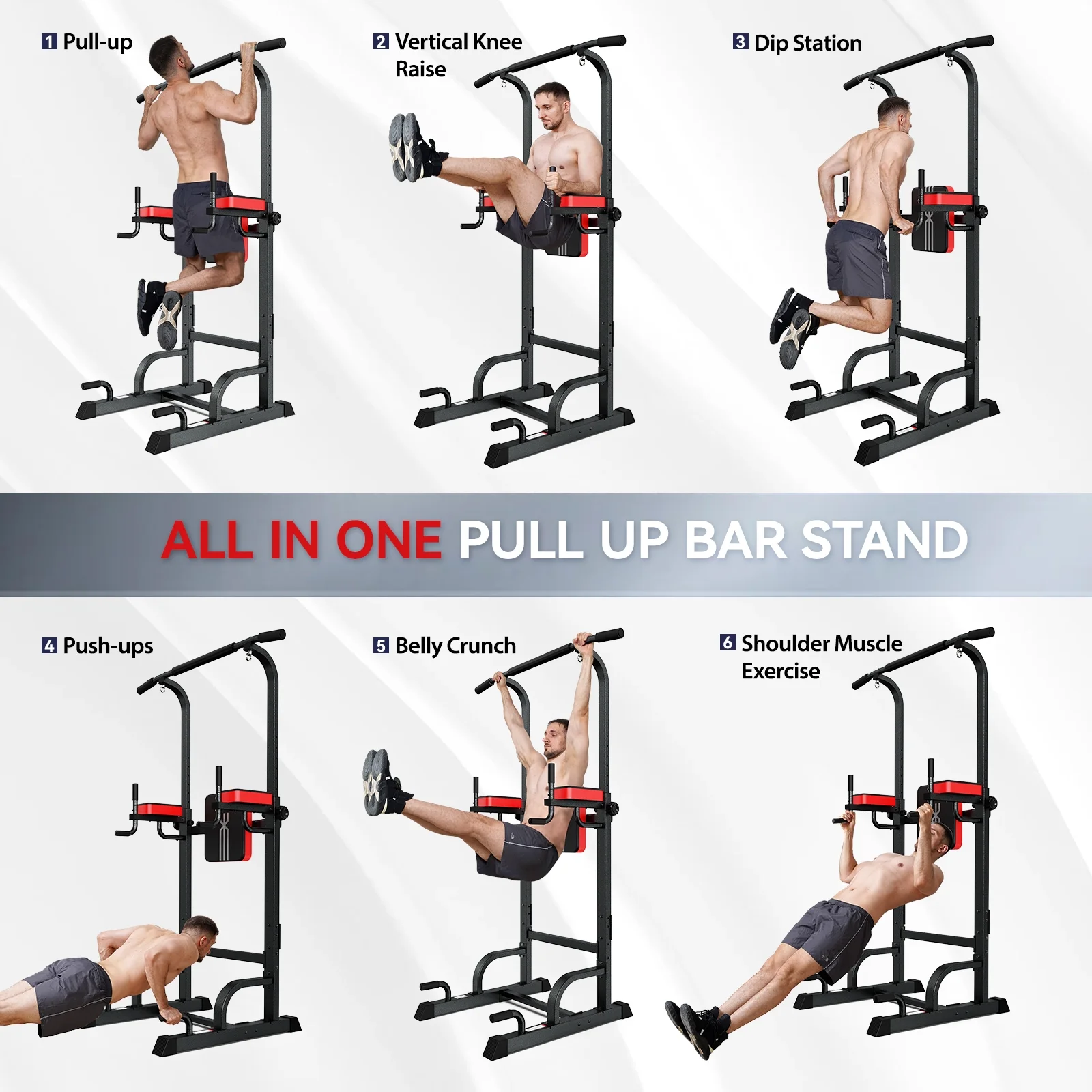 Multifunction Power Tower Pull up Bar Dip Station Power Rack with Adjustable Backrest for Home Gym Strength Training Workout Equipment Max Weight 480lbs(Model 1) - Image 6