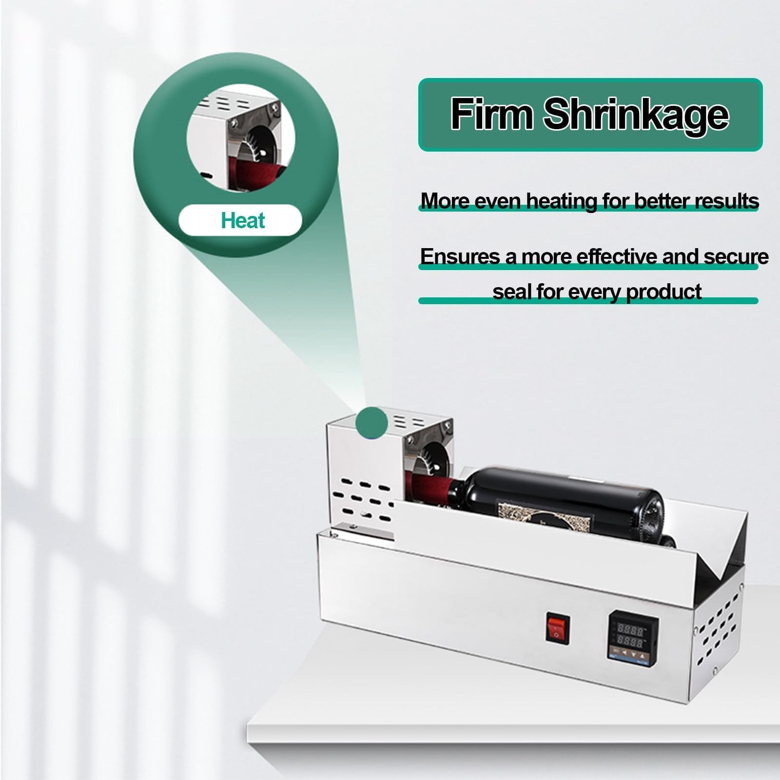 Electric Heat Shrink Machine 600W, Adjustable Temperature Ceramic Bottle Cap Sealer, Heat Shrink Tunnel for PVC Caps, Wine Bottle Wrapping Equipment, 150-170°C, φ80mm, 300mm Length