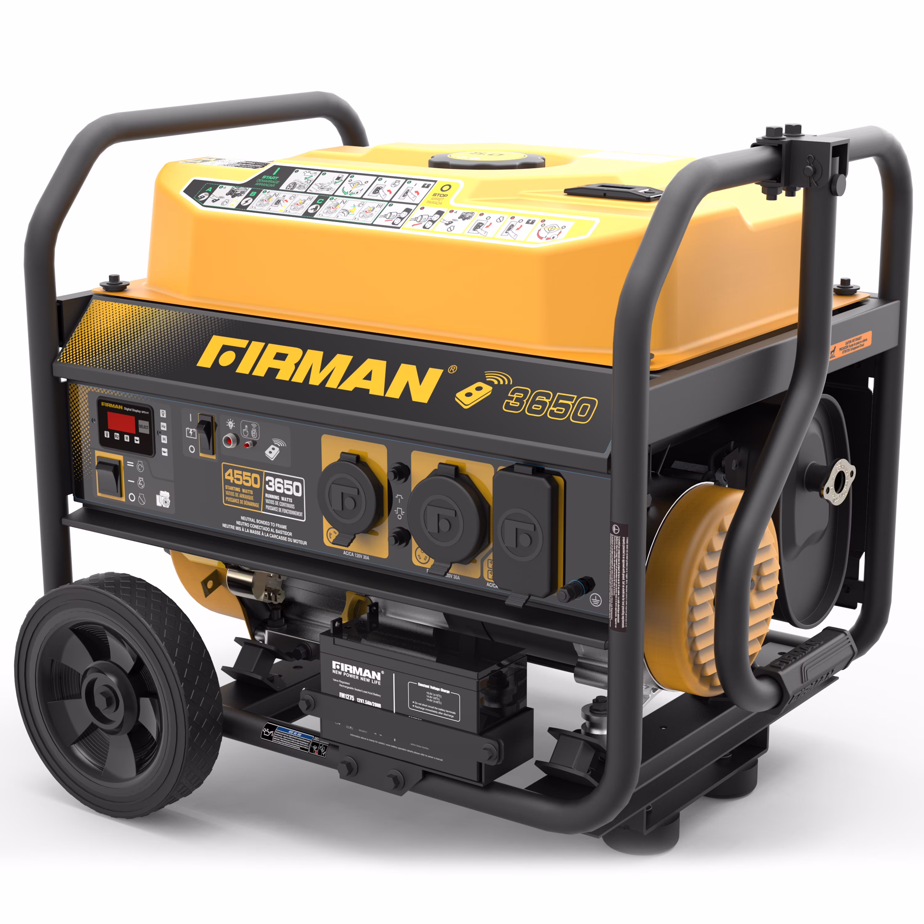 Firman Generators Gas Powered 4550 - 3650W Extend Run Portable Remote Start Generator with Wheel Kit
