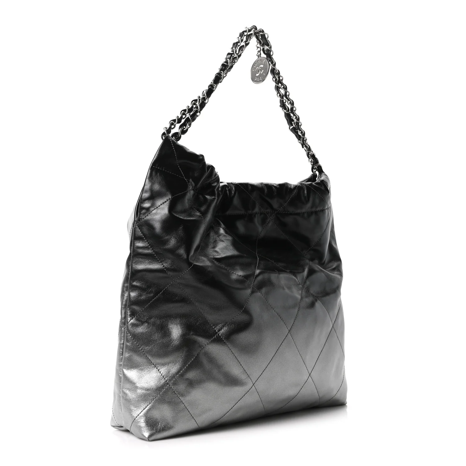 Metallic Shaded Calfskin Quilted Chanel 22 Black Silver