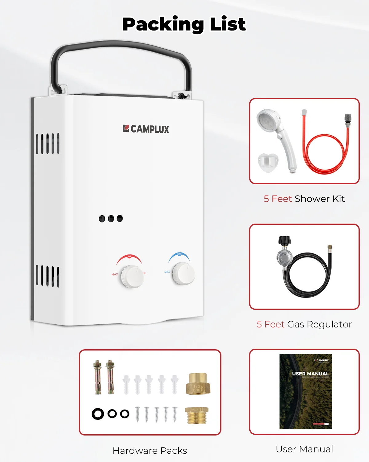 Portable 1.32 GPM 34,000 BTU Propane Tankless Water Heater for Outdoor(White) - Image 5