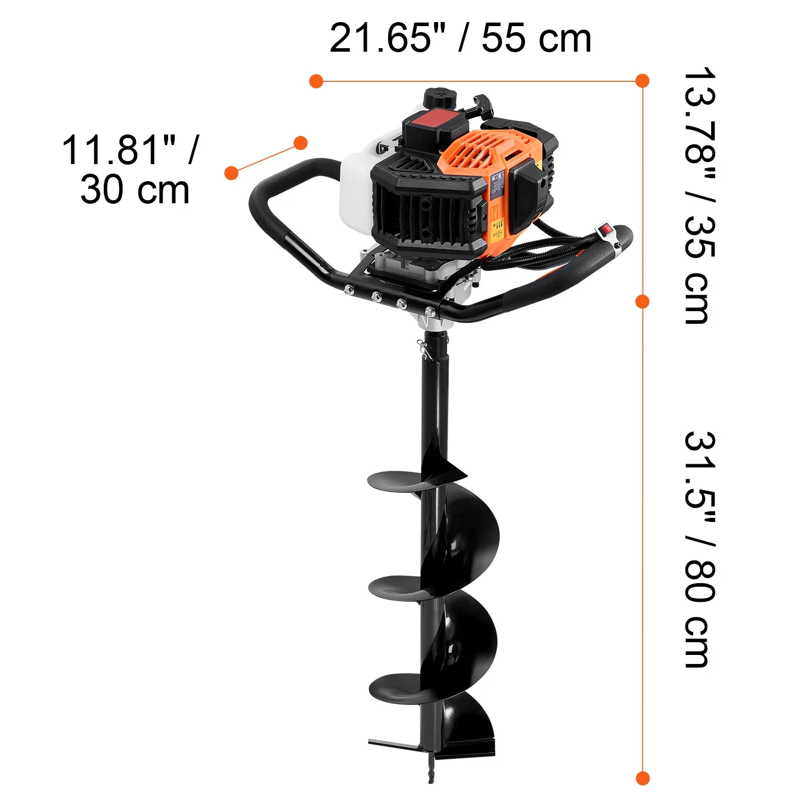 Gas Earth Auger, 52CC 1450W, includes 8�� Drill Bit Extension Rod, Ideal for Garden, Farmland Fence Installation, Orange Black - Image 8