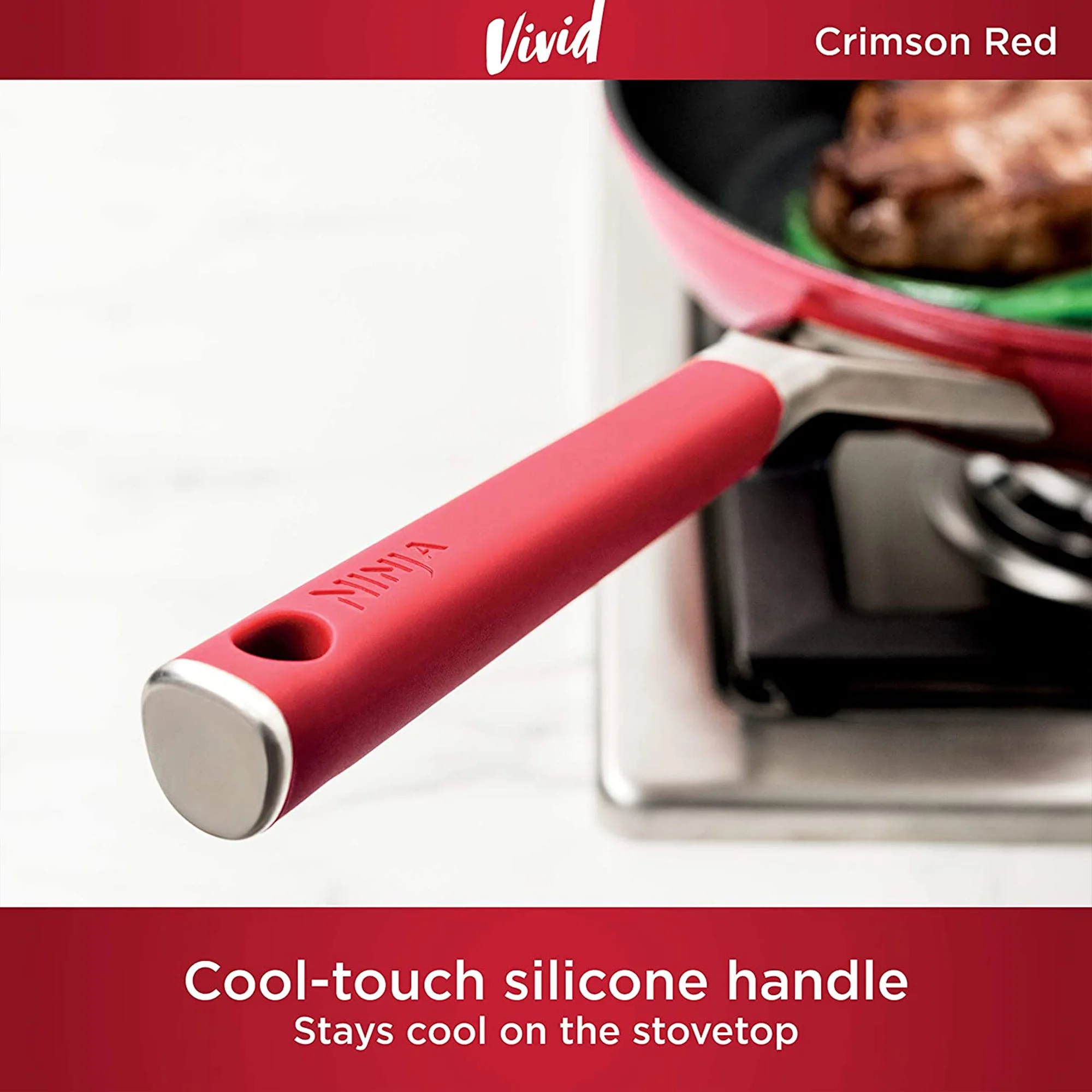 Foodi NeverStick Vivid Oven Safe 10 Piece Pots and Pans Cookware Set(Red) - Image 5