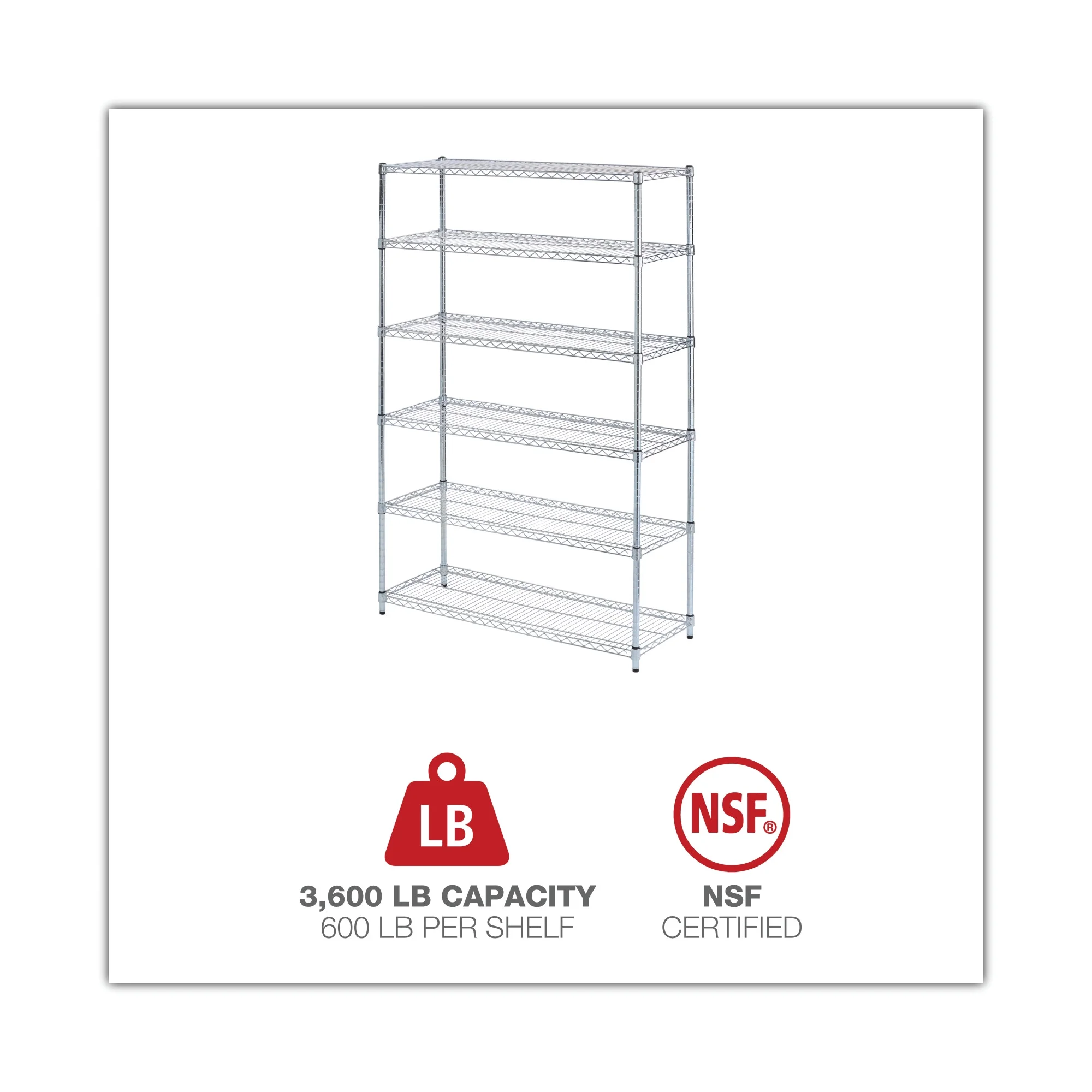 Alera NSF Certified 6 - Shelf Wire Shelving Kit, 48w x 18d x 72h, Silver