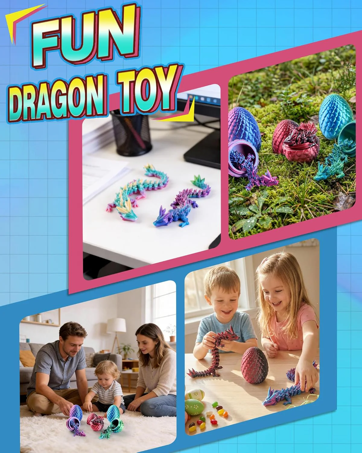 8 3D Printed Dragon Eggs (4 Pack), Unique Easter Basket Stuffers & Fantasy Toys