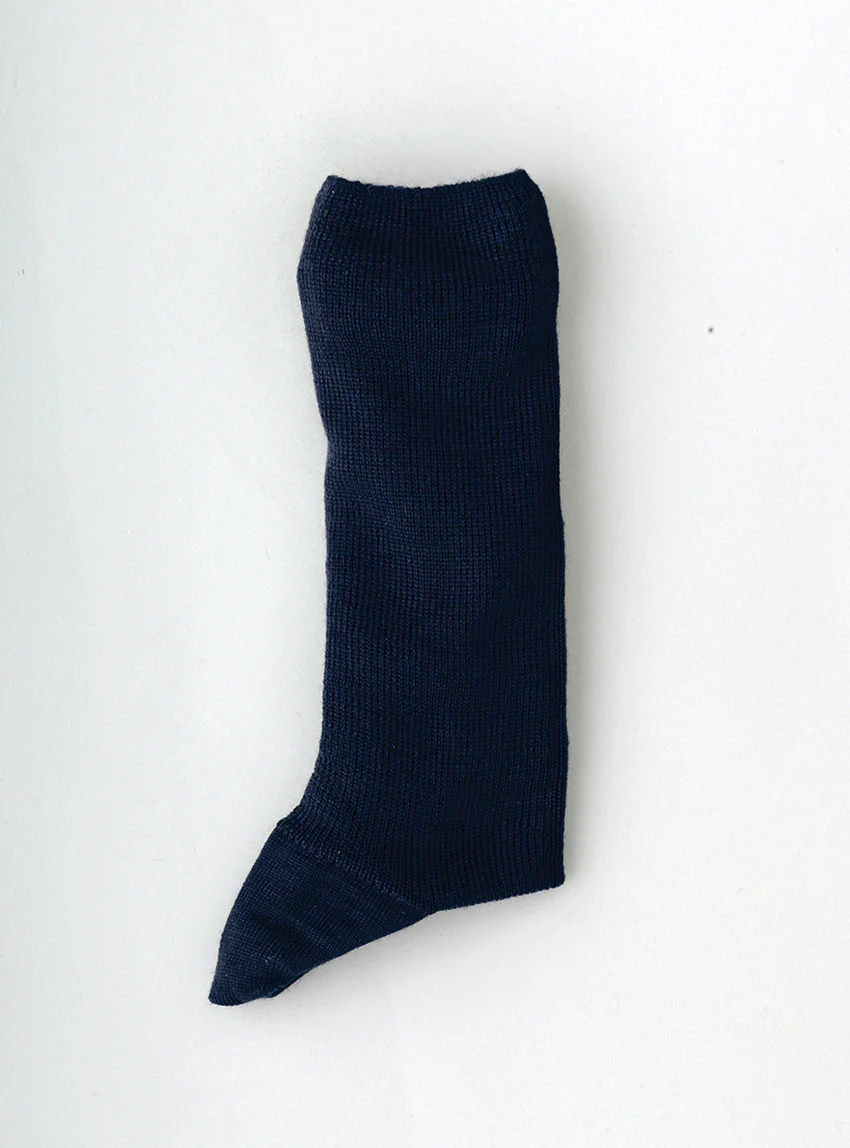 Mi-chaussettes mixte en laine sans élastique bleu marine