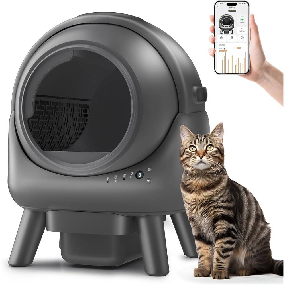 Bac à litière autonettoyant pour plusieurs chats, contrôlé par application, gris-Qx2
