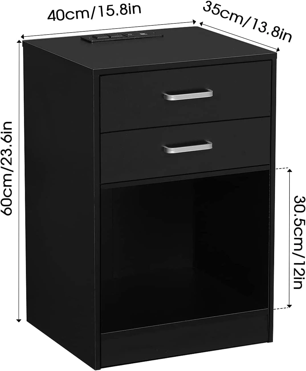 Set of 2 LED Nightstands with Charging Station, Modern Bedside Table with 2 Drawers, Black(Black) - Image 6