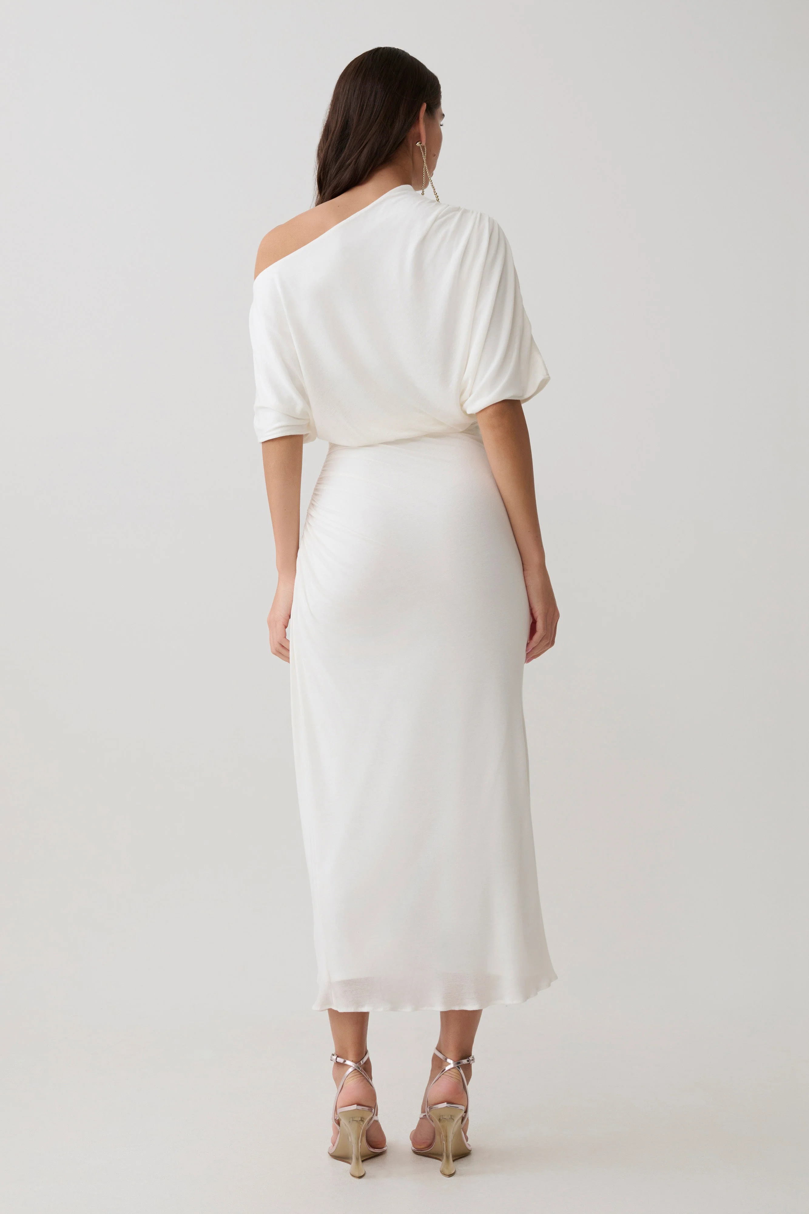 Alva Wool Lyocell Draped Midi Dress - White