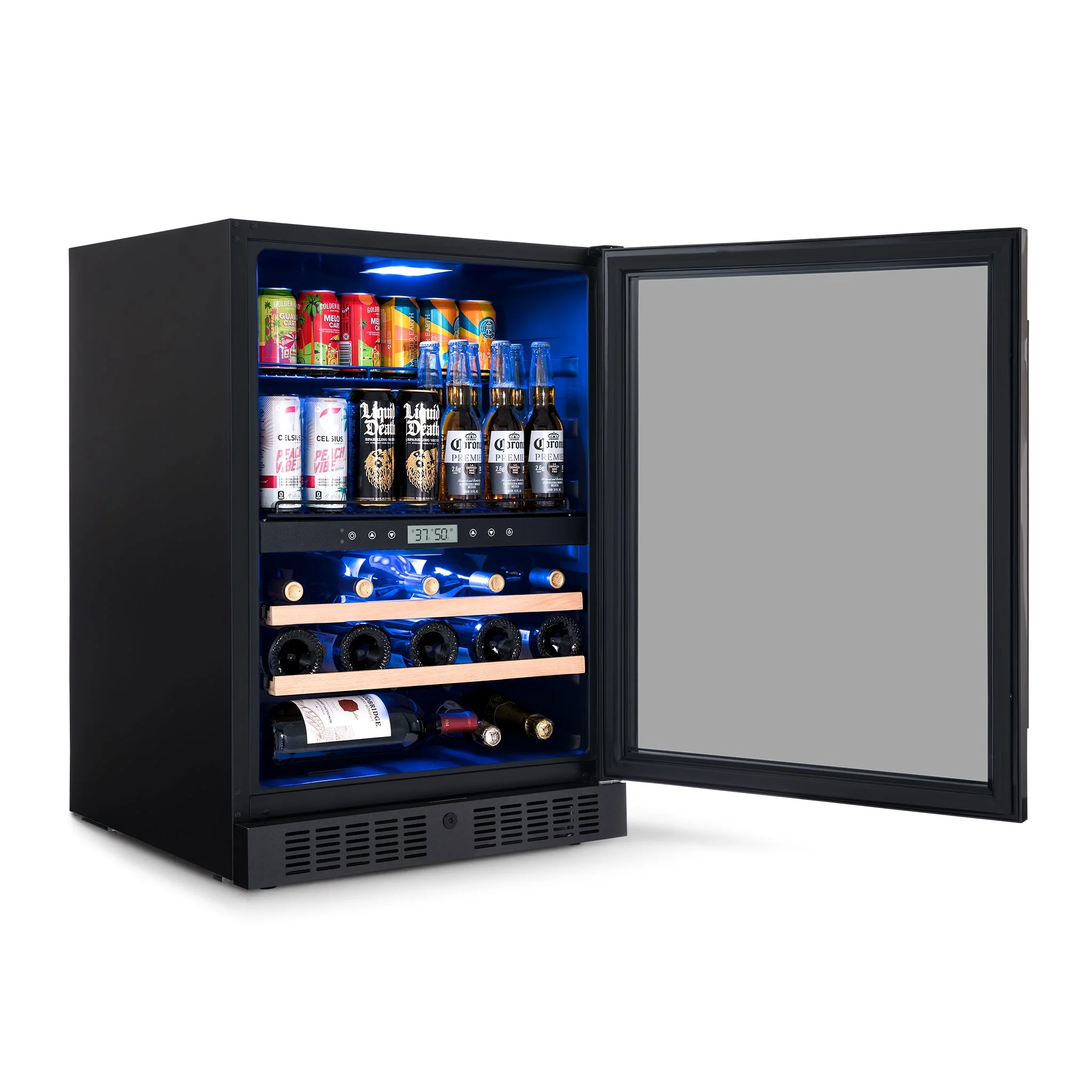 Newair 100-Can, 24-Bottle Built-in Dual Zone Black Beverage Fridge - 24