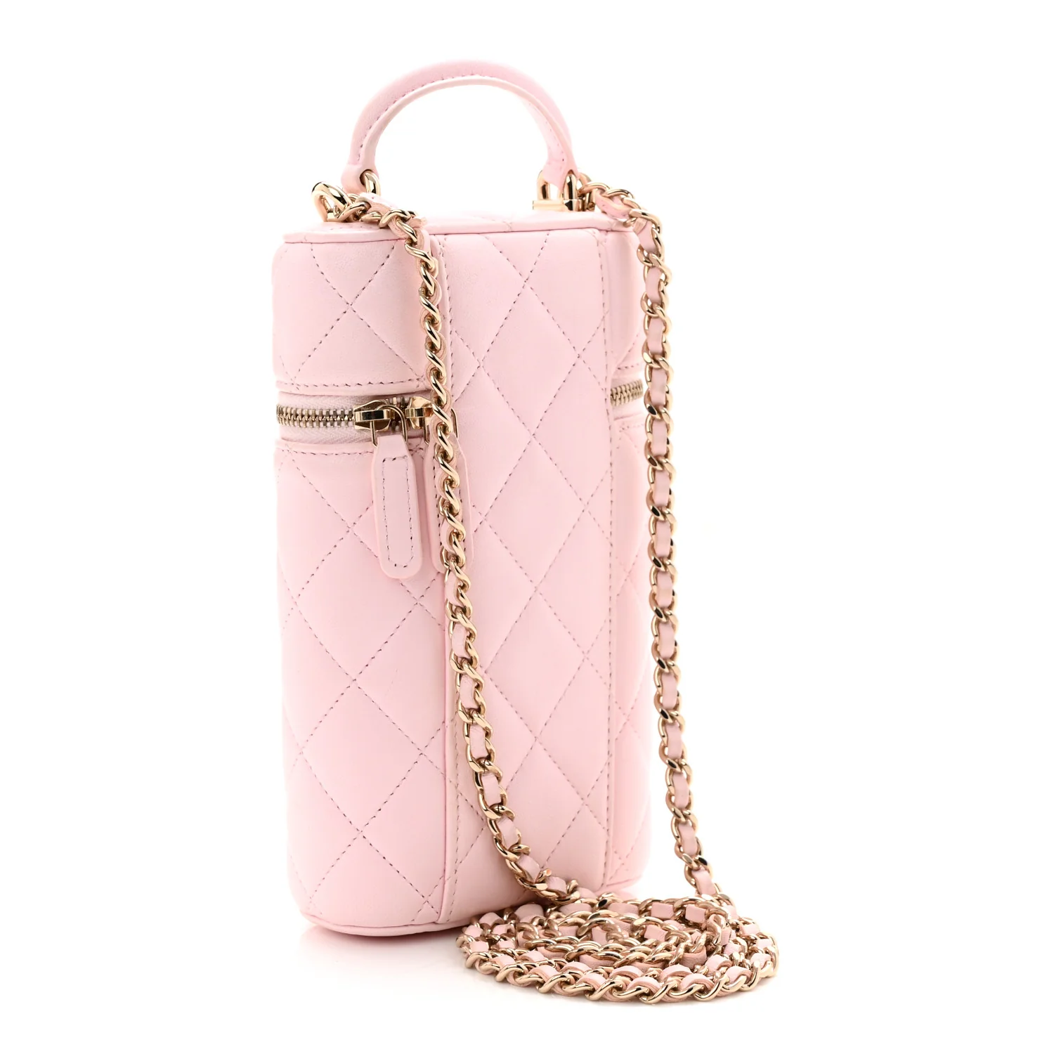 Lambskin Quilted Vertical Vanity Case With Chain Light Pink