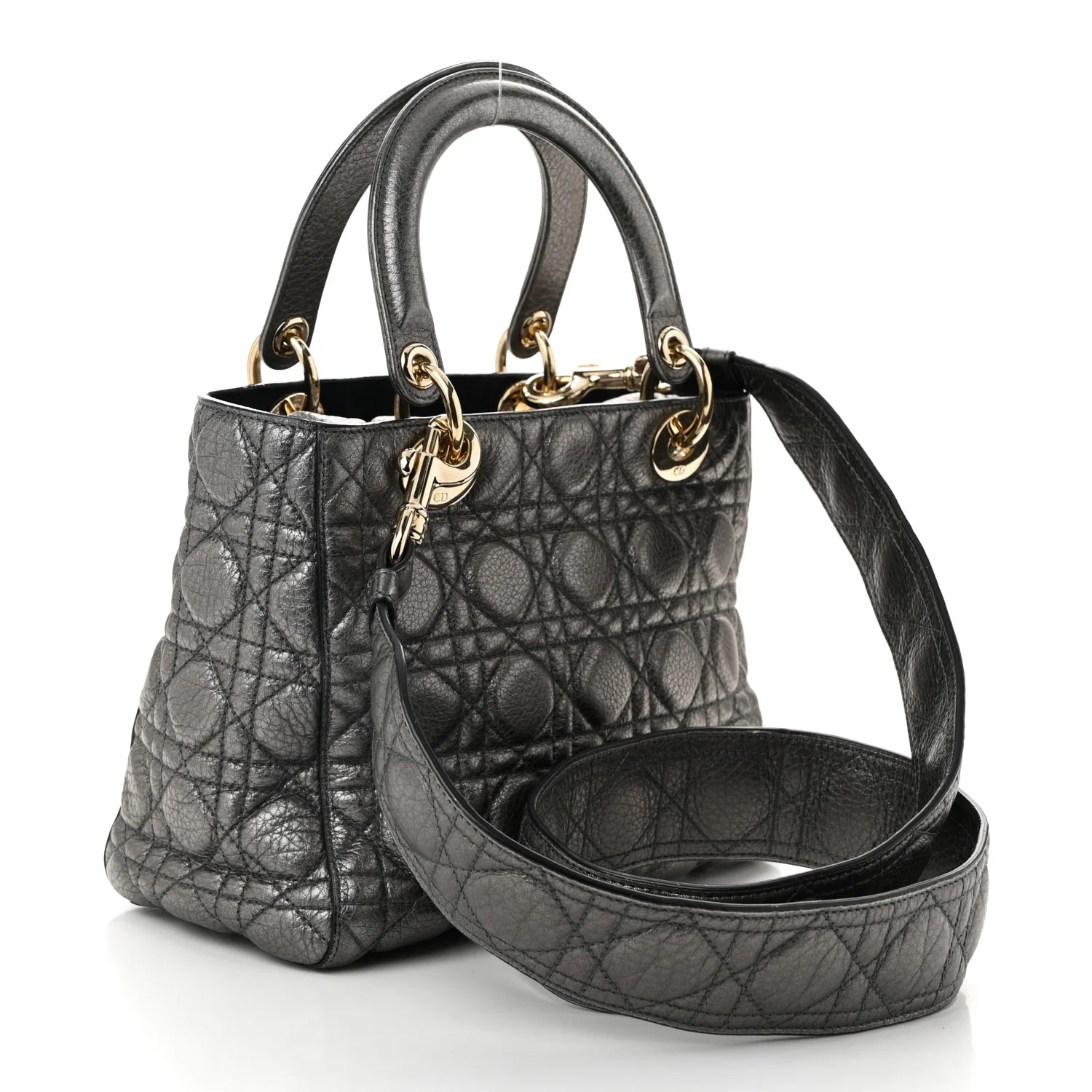 Metallic Grained Calfskin Cannage Medium Supple Lady Dior Steel