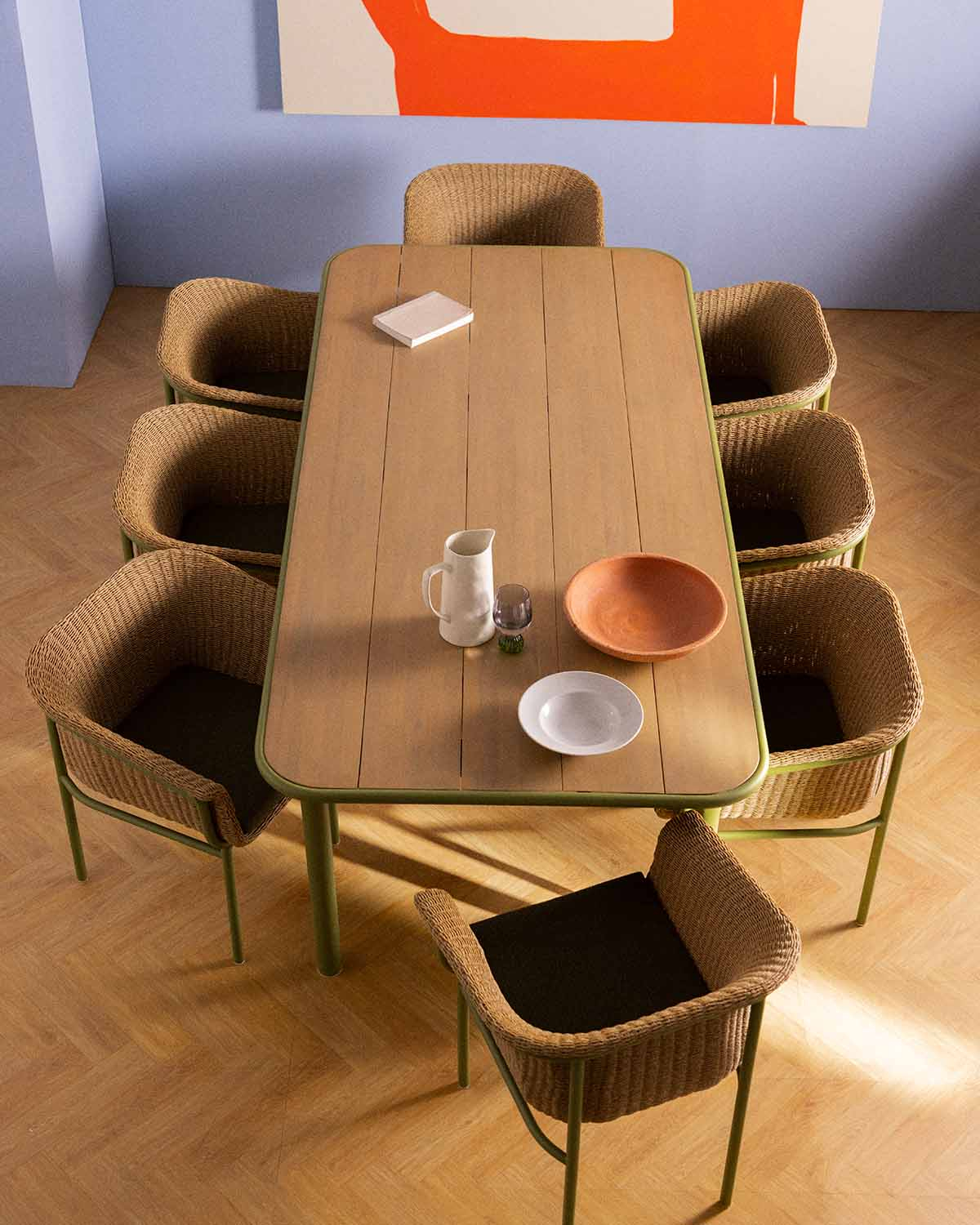 Caitlyn - Set de Mesa de Comedor Rectangular (240x110 cm) y 8 Sillas de Madera de Acacia y Metal Caitlyn